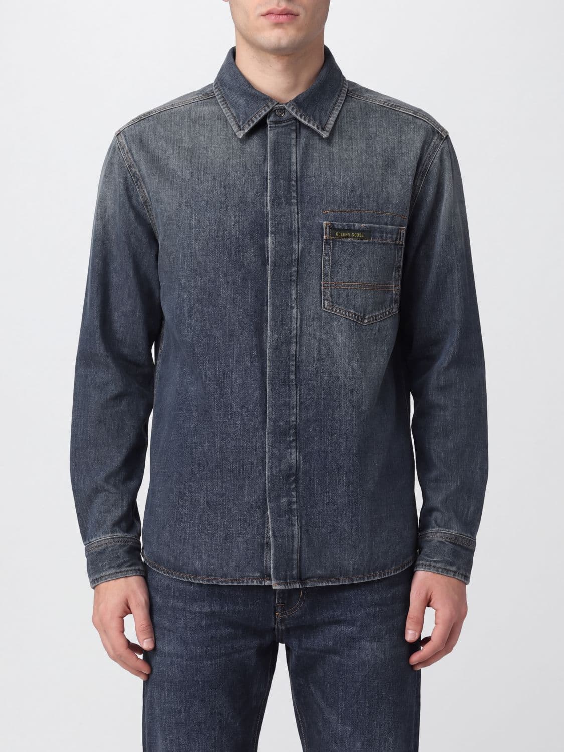 Golden Goose Slim Fit Cotton Denim Shirt with French Collar
