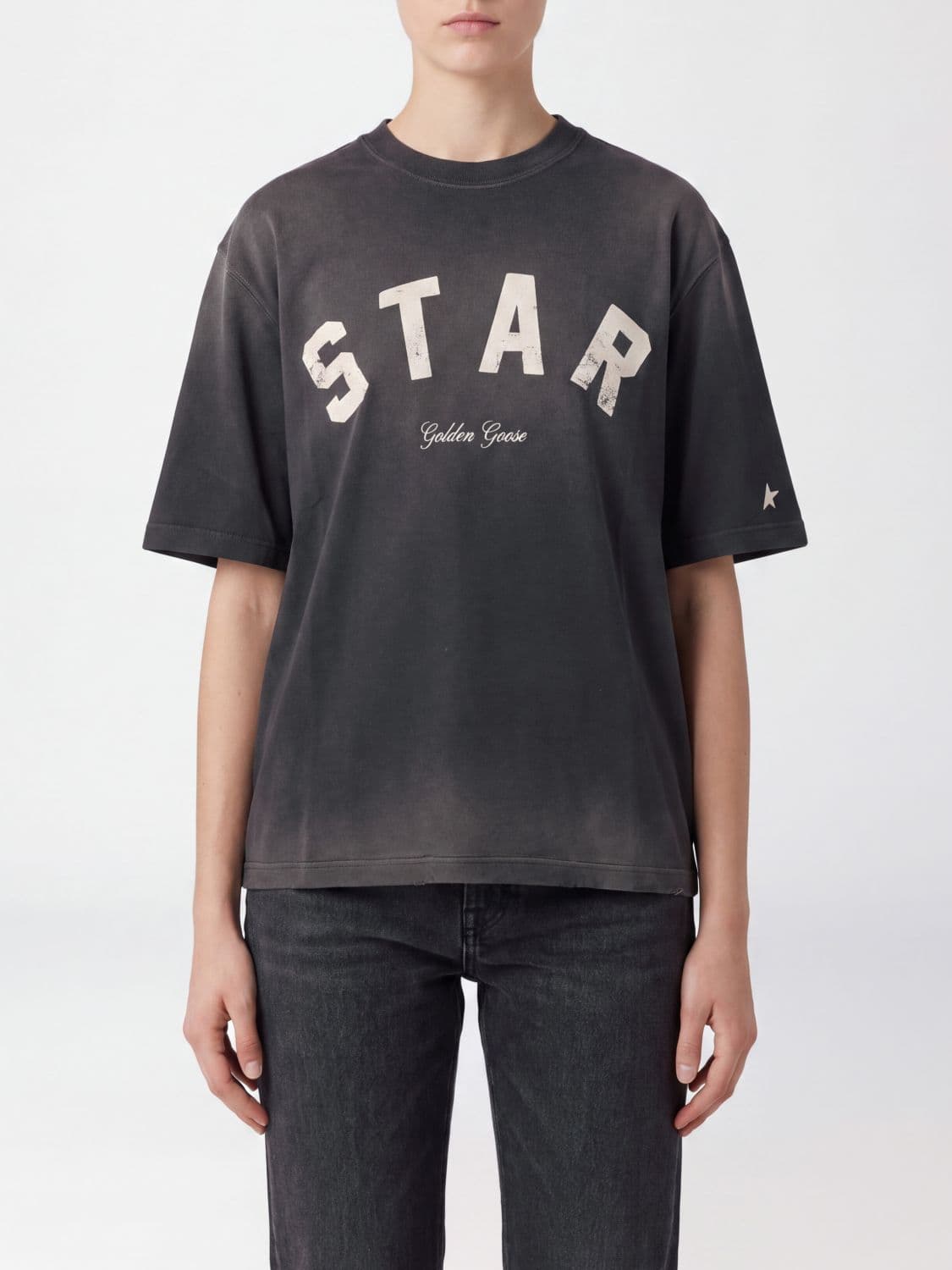 Golden Goose Cotton Crewneck T-Shirt with Contrast Logo and Dropped Shoulders