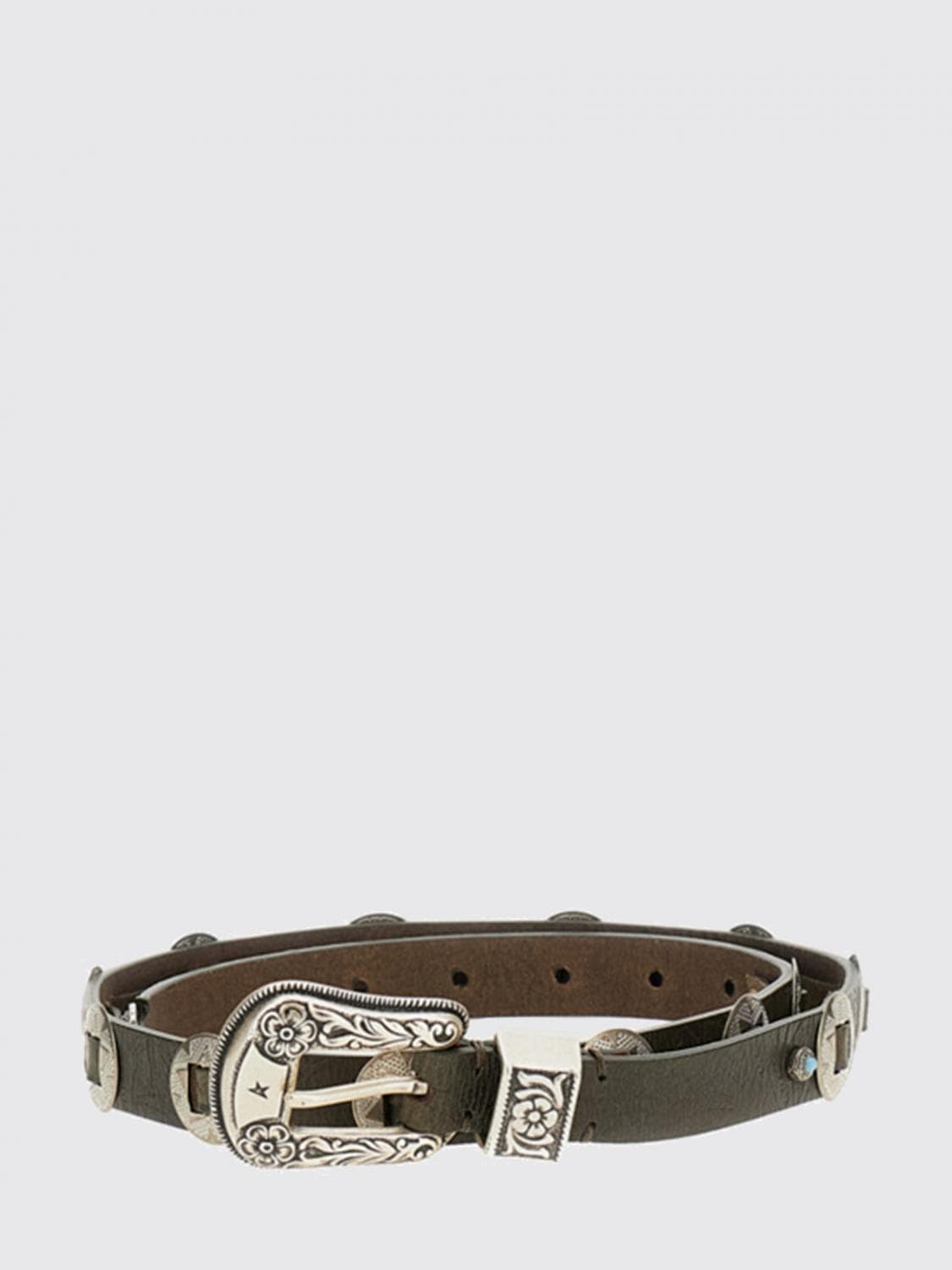Golden Goose Lace Western-Style Calfskin Belt with Studs and Stones