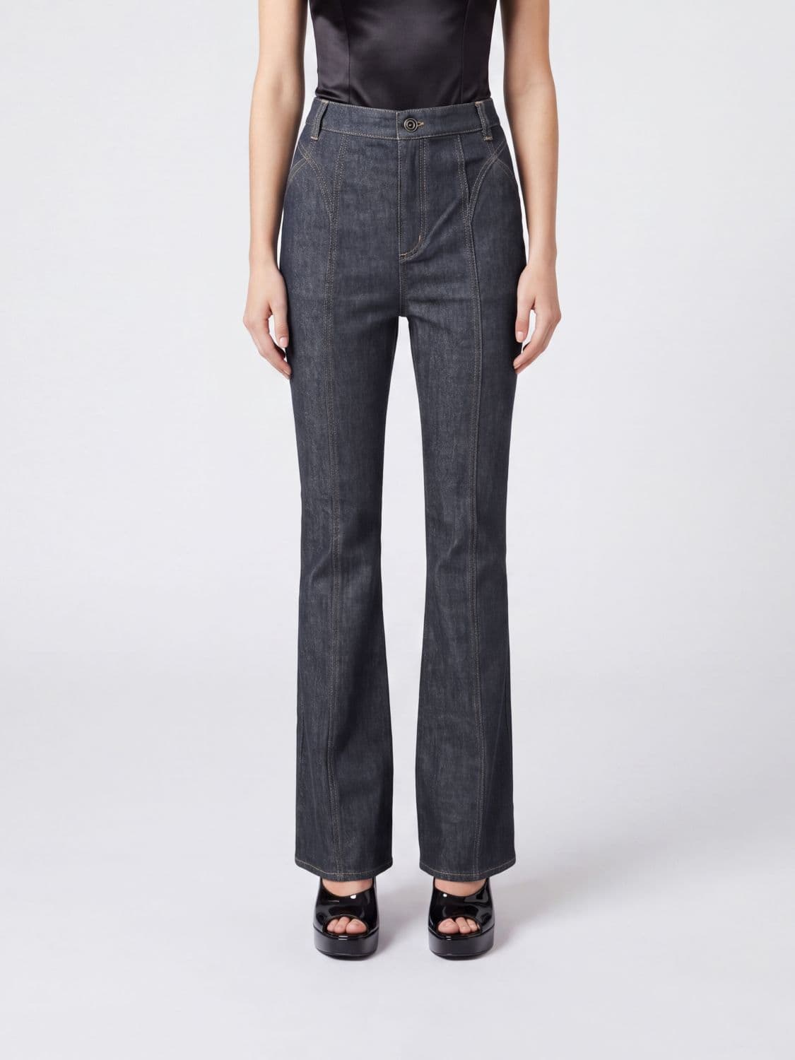 Self-Portrait High-Waisted Flared Jeans in Stretch Cotton Denim