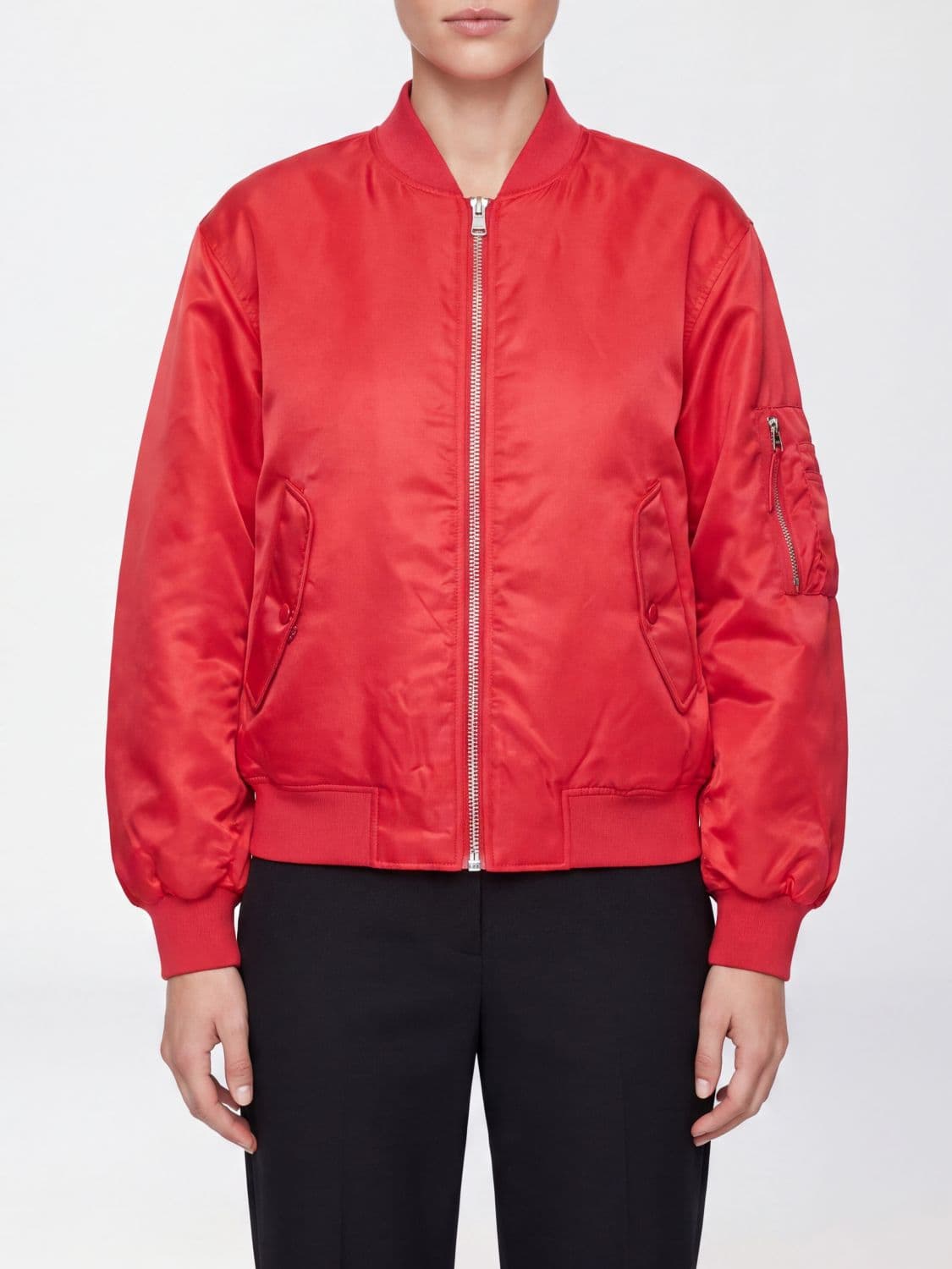 Anine Bing Short Padded Nylon Bomber Jacket with Zip Closure · S