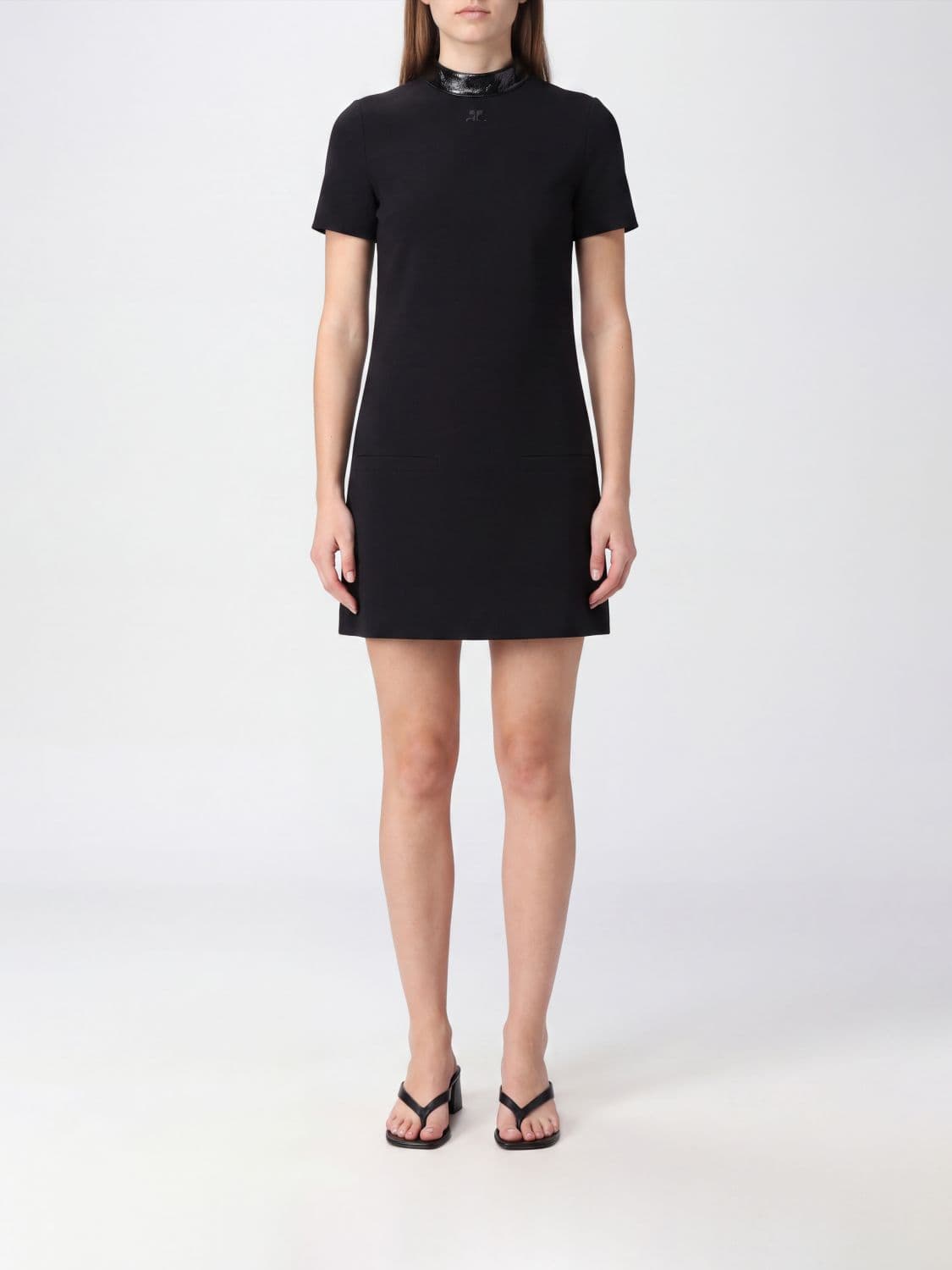 Courrèges A-Line Crêpe Mini Dress with High Neck and Short Sleeves