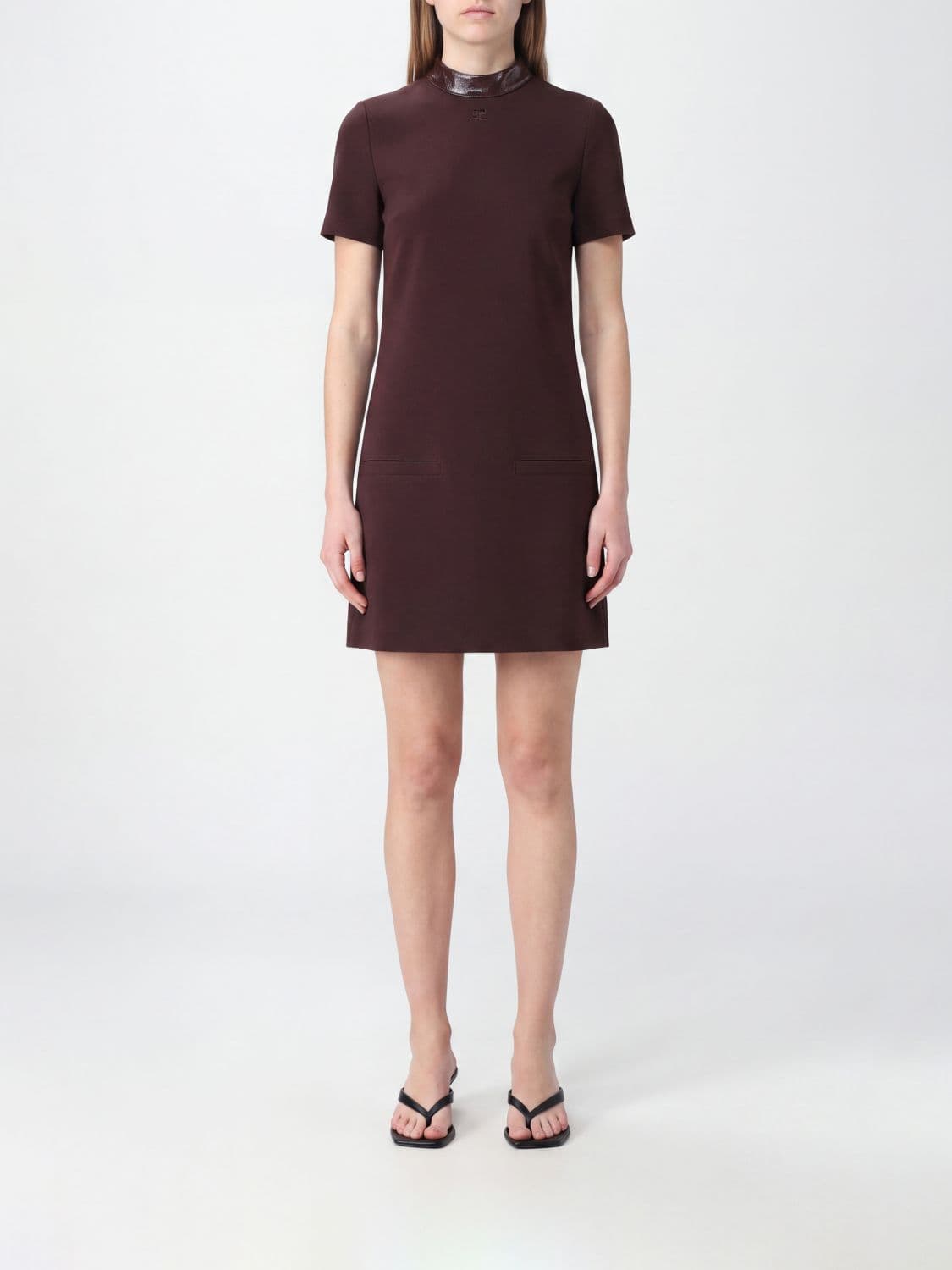 Courrèges A-Line Crêpe Mini Dress with High Neck and Short Sleeves