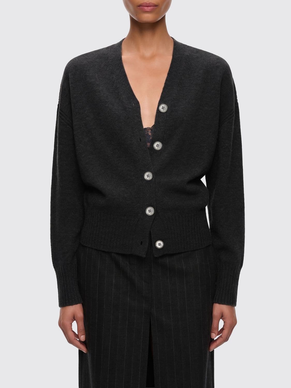 Pinko V-Neck Wool and Cashmere Blend Cardigan with Button Closure