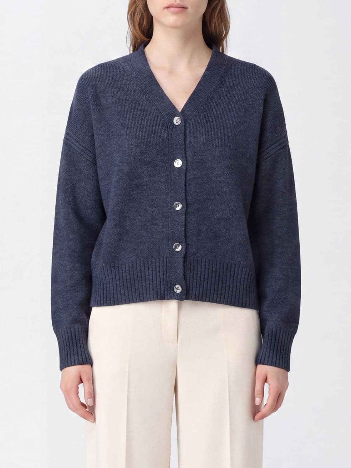 Pinko V-Neck Wool and Cashmere Blend Cardigan with Button Closure