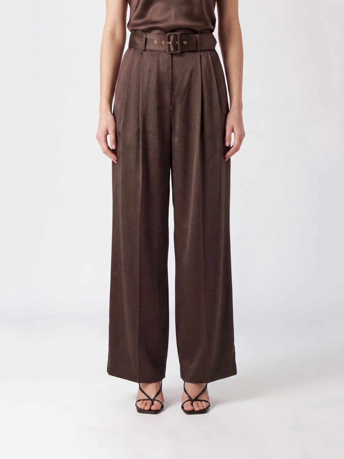 Zimmermann High-Waisted Satin Palazzo Trousers with Adjustable Belt
