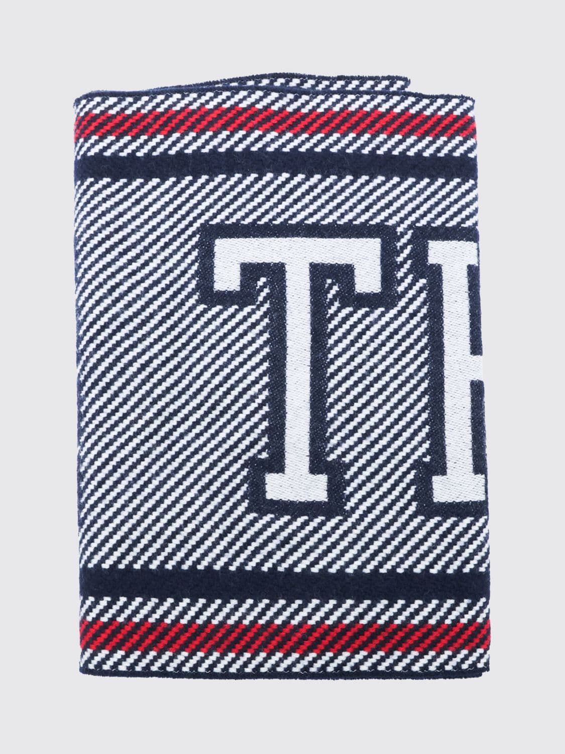 Thom Browne Pure Virgin Wool Scarf with Striped Pattern and Logo