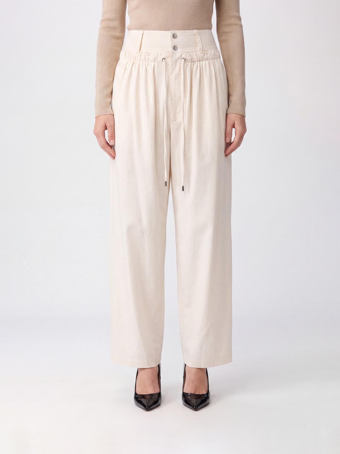 Isabel Marant High-Waisted Wide-Leg Trousers with Drawstring in Modal Blend