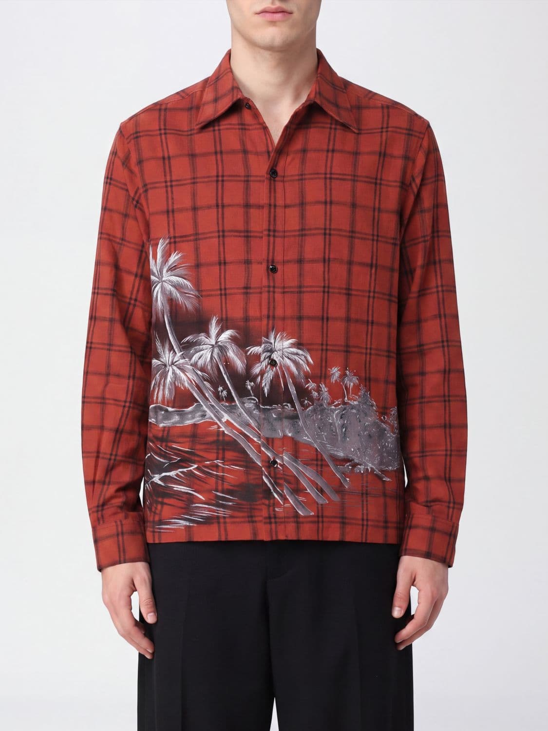 Amiri Long-Sleeved Check and Floral Print Cotton Shirt