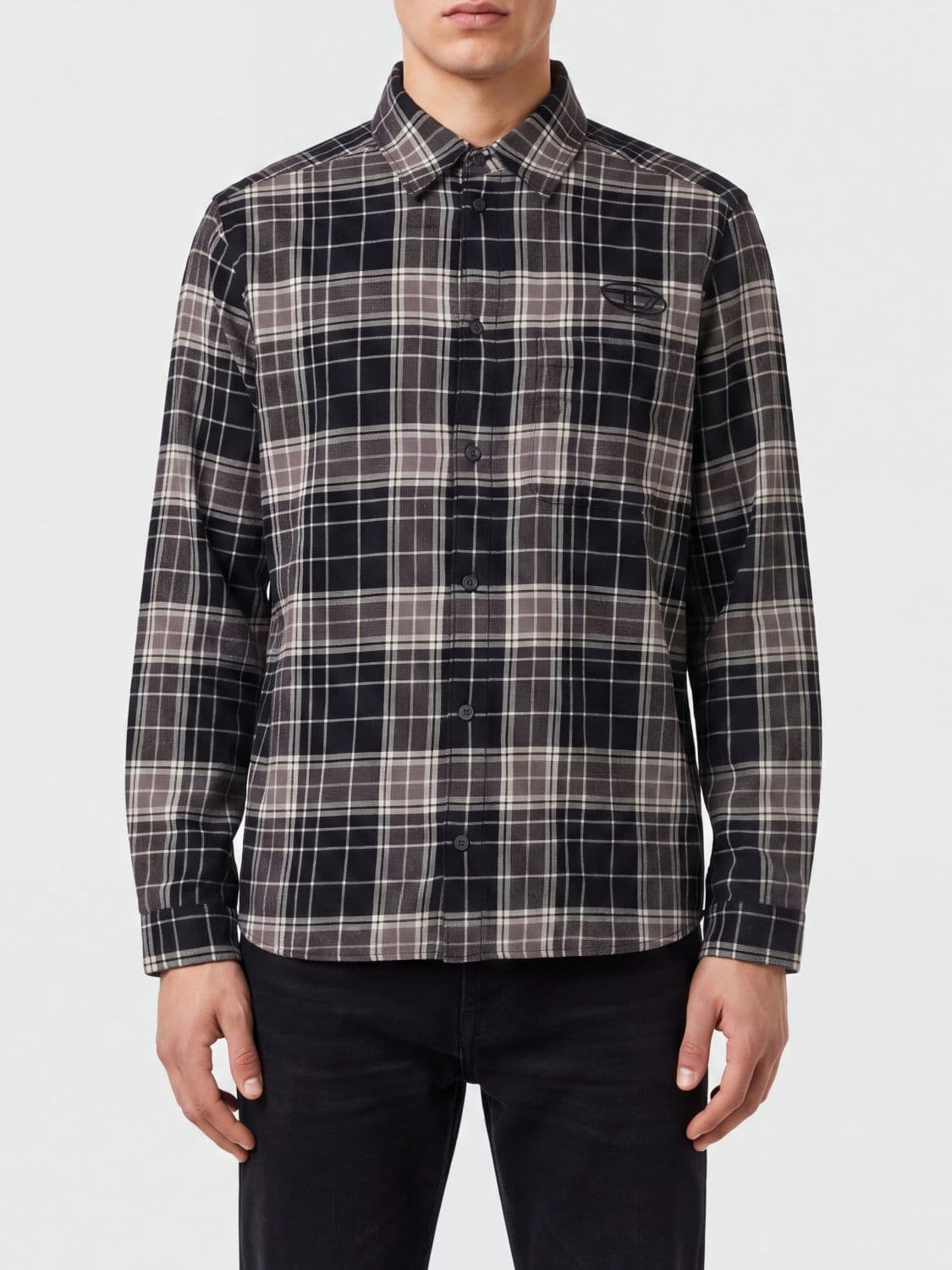 Diesel Check Cotton Shirt with Embroidered Oval D Logo