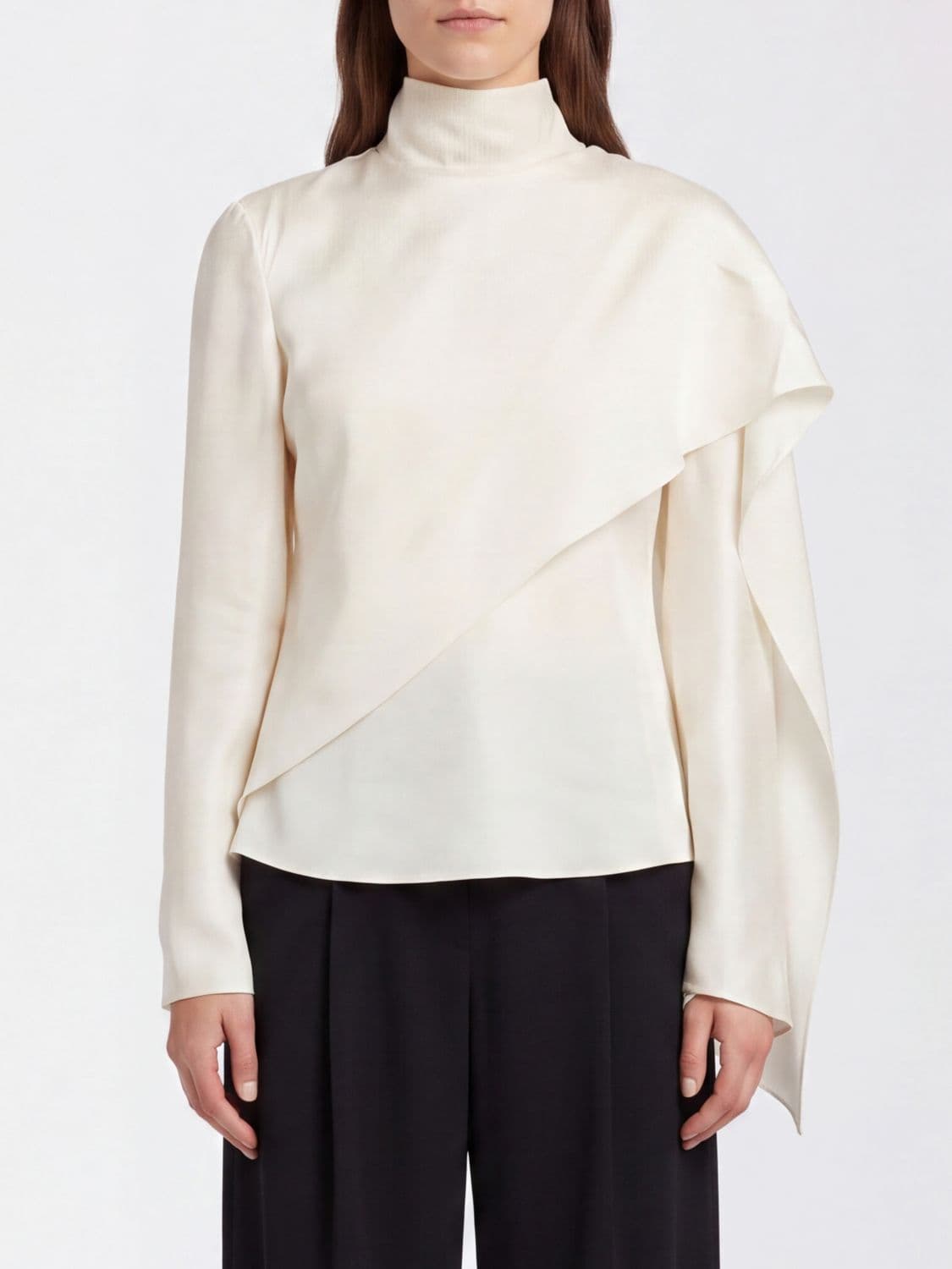 Rohe Asymmetrical Pure Silk Blouse with High Neck and Long Sleeves