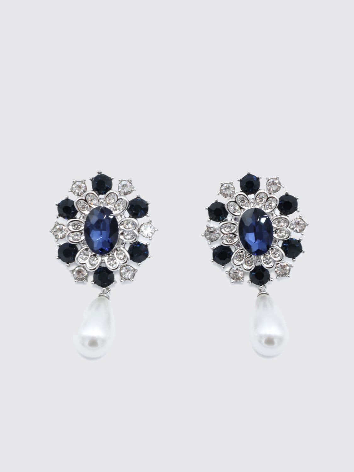 Self-Portrait Oval Dangle Earrings with Crystals and Synthetic Pearls