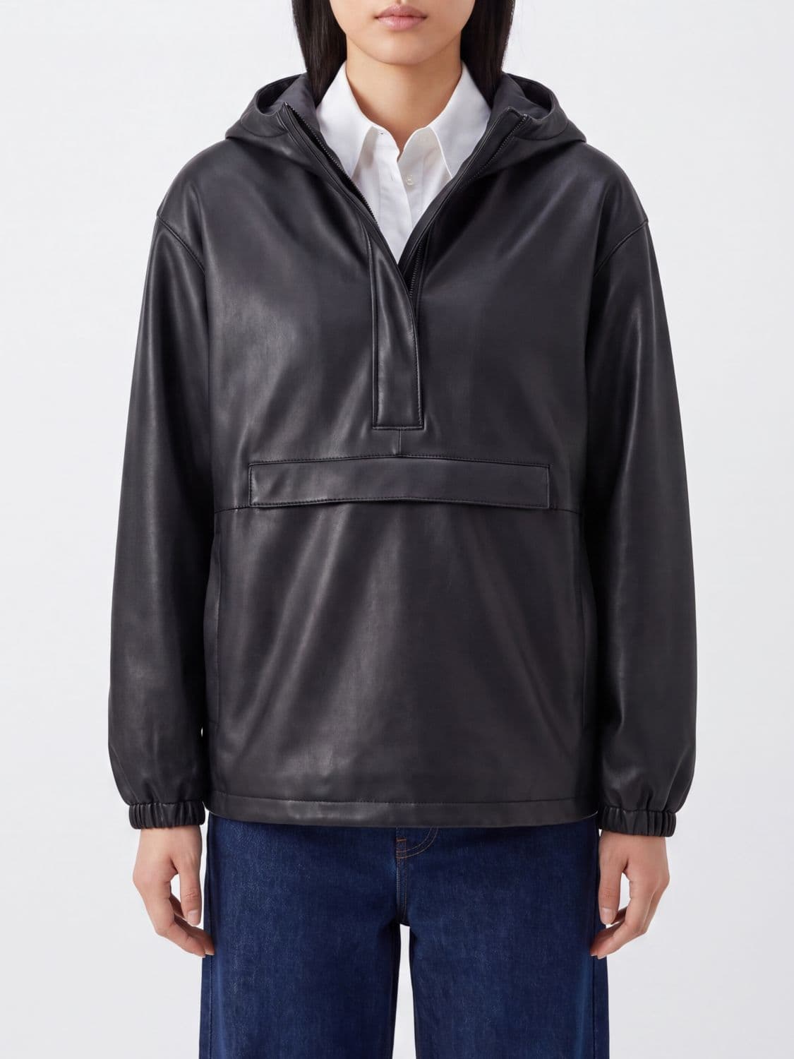 Rohe Cropped Smooth Lambskin Leather Jacket with Hood and Dropped Shoulders