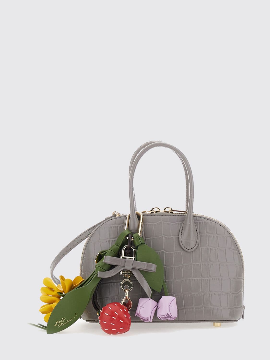 Self-Portrait Croc-Effect Leather Mini Handbag with Charm and Double Handle