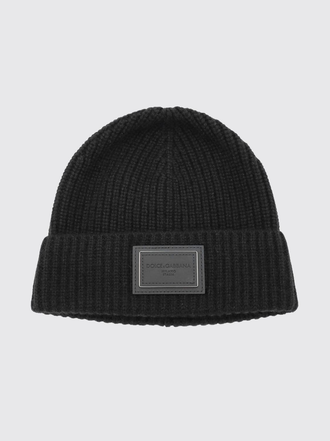 Dolce & Gabbana Ribbed 100% Cashmere Beanie Hat with Cuff and Logo · OS