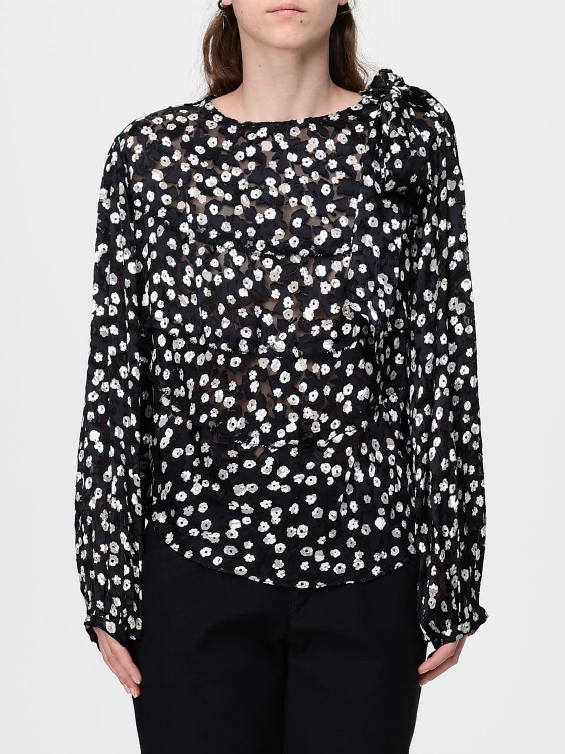 Isabel Marant Firma Floral Print Silk Blend Blouse with Long Sleeves