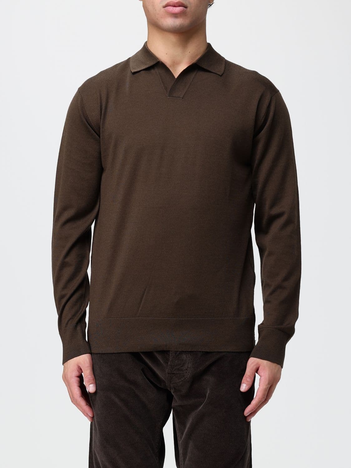 Paolo Pecora Long-Sleeved Wool Knit Polo with Classic Collar