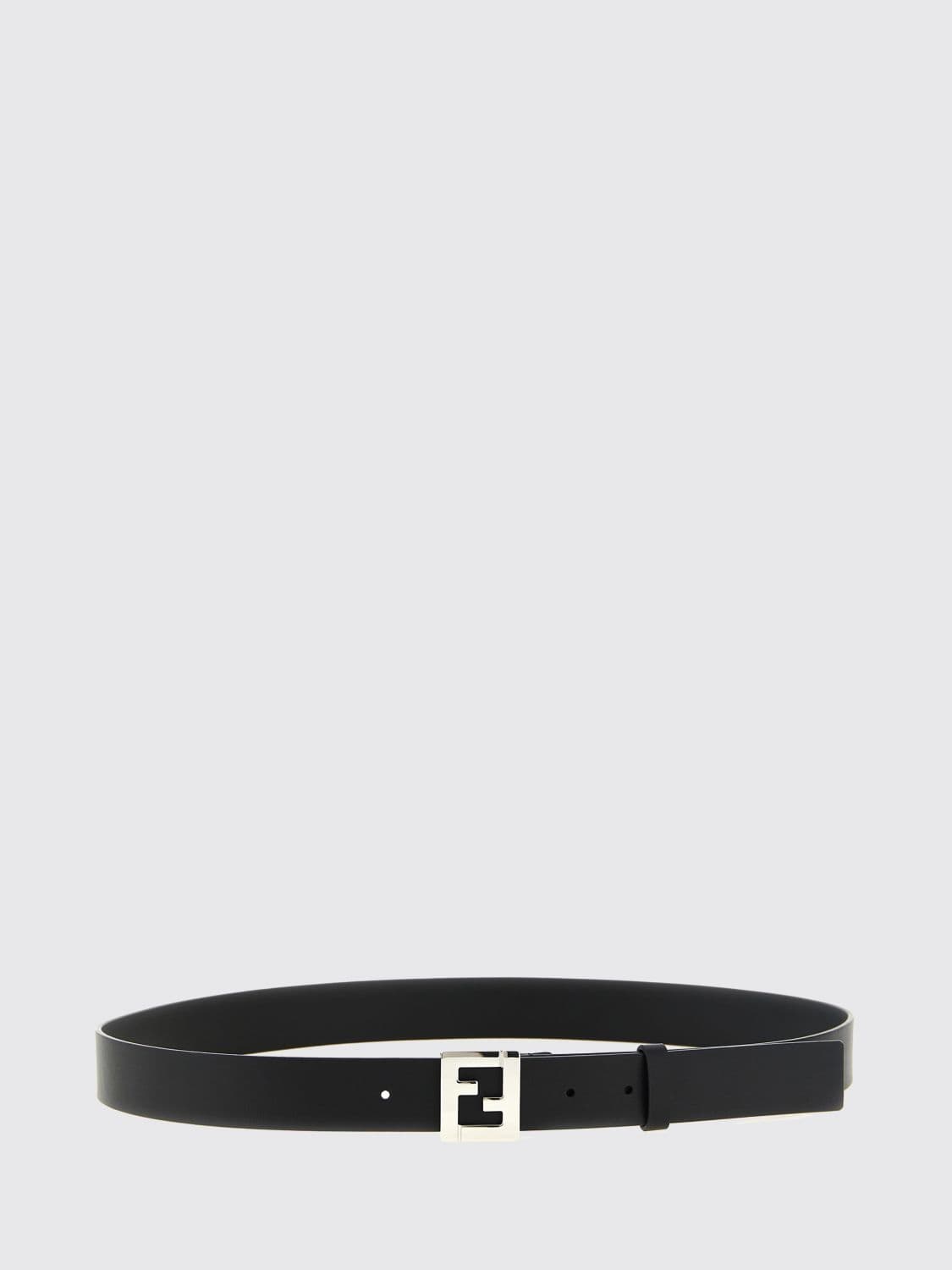 Fendi Black and Brown Leather Belt with FF Monogram Metal Buckle