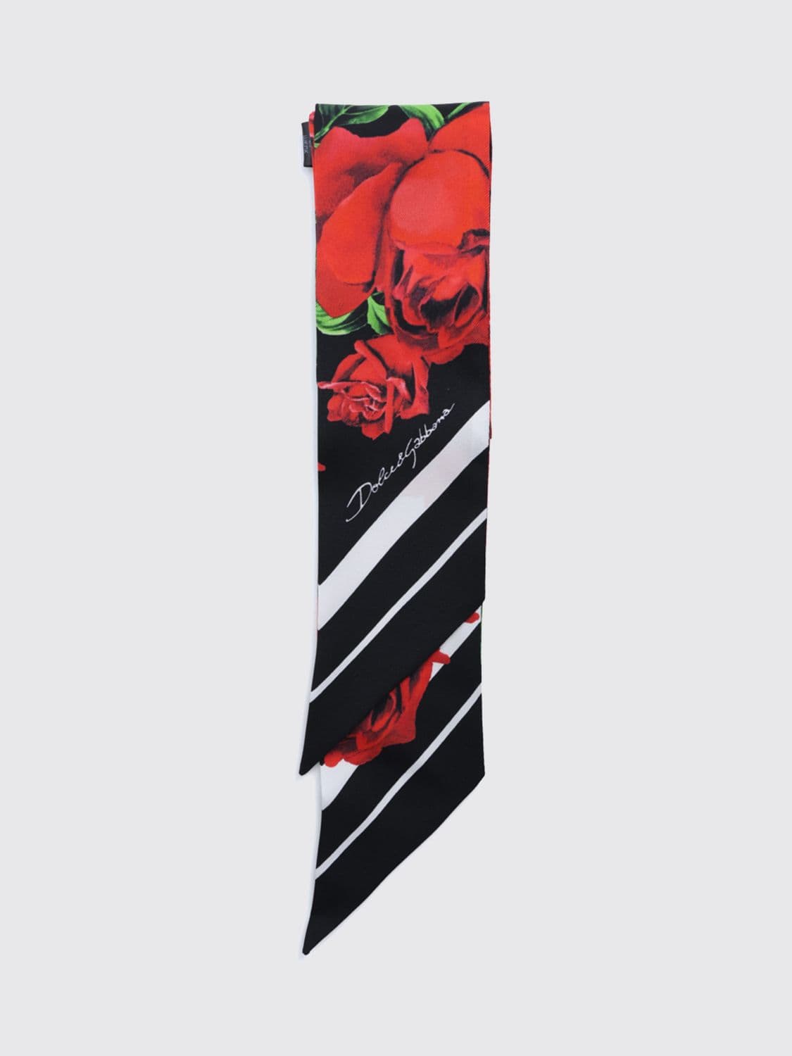 Dolce & Gabbana Rectangular Silk Bandeau Scarf with Striped and Floral Print