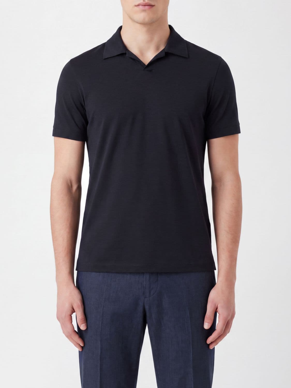 Giorgio Armani Short-Sleeved Viscose V-Neck Polo Shirt · 58
