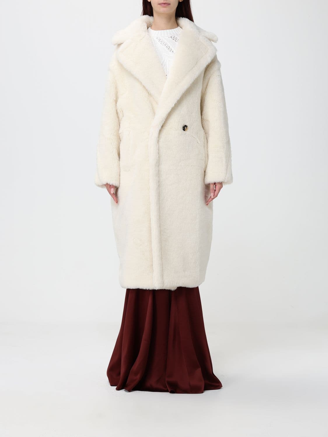 Max Mara Double-Breasted Wool Blend Teddy Coat with Dropped Shoulders