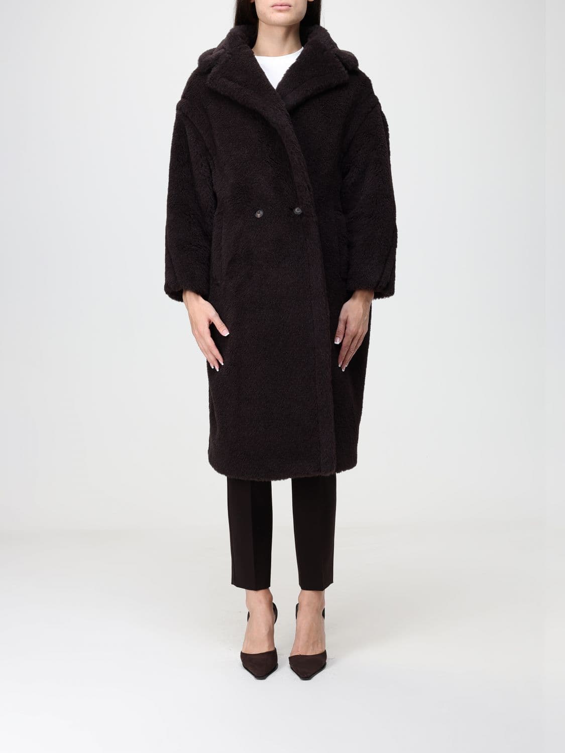 Max Mara Double-Breasted Wool Blend Teddy Coat with Dropped Shoulders