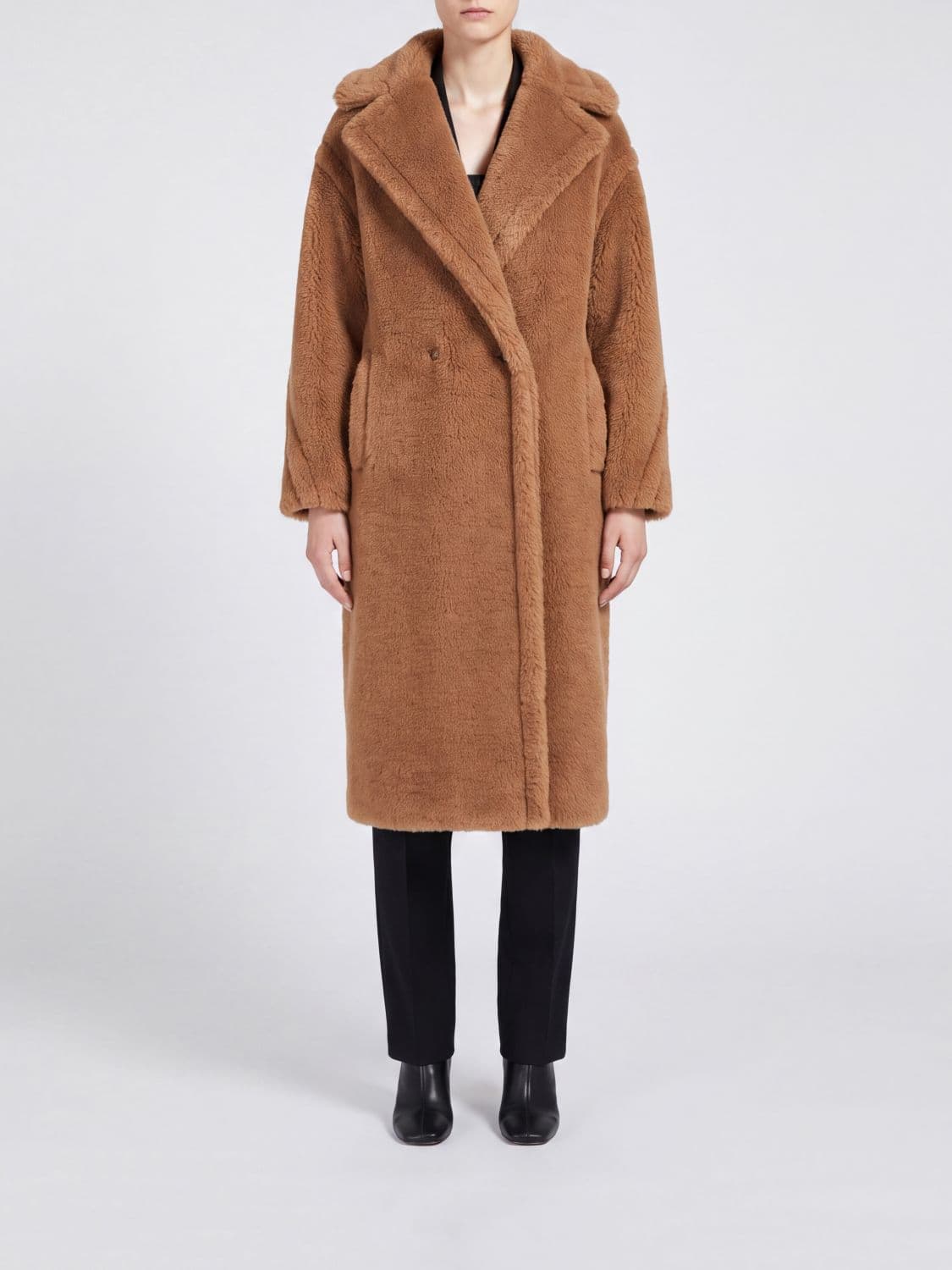 Max Mara Long Double-Breasted Coat in Camel Wool and Silk