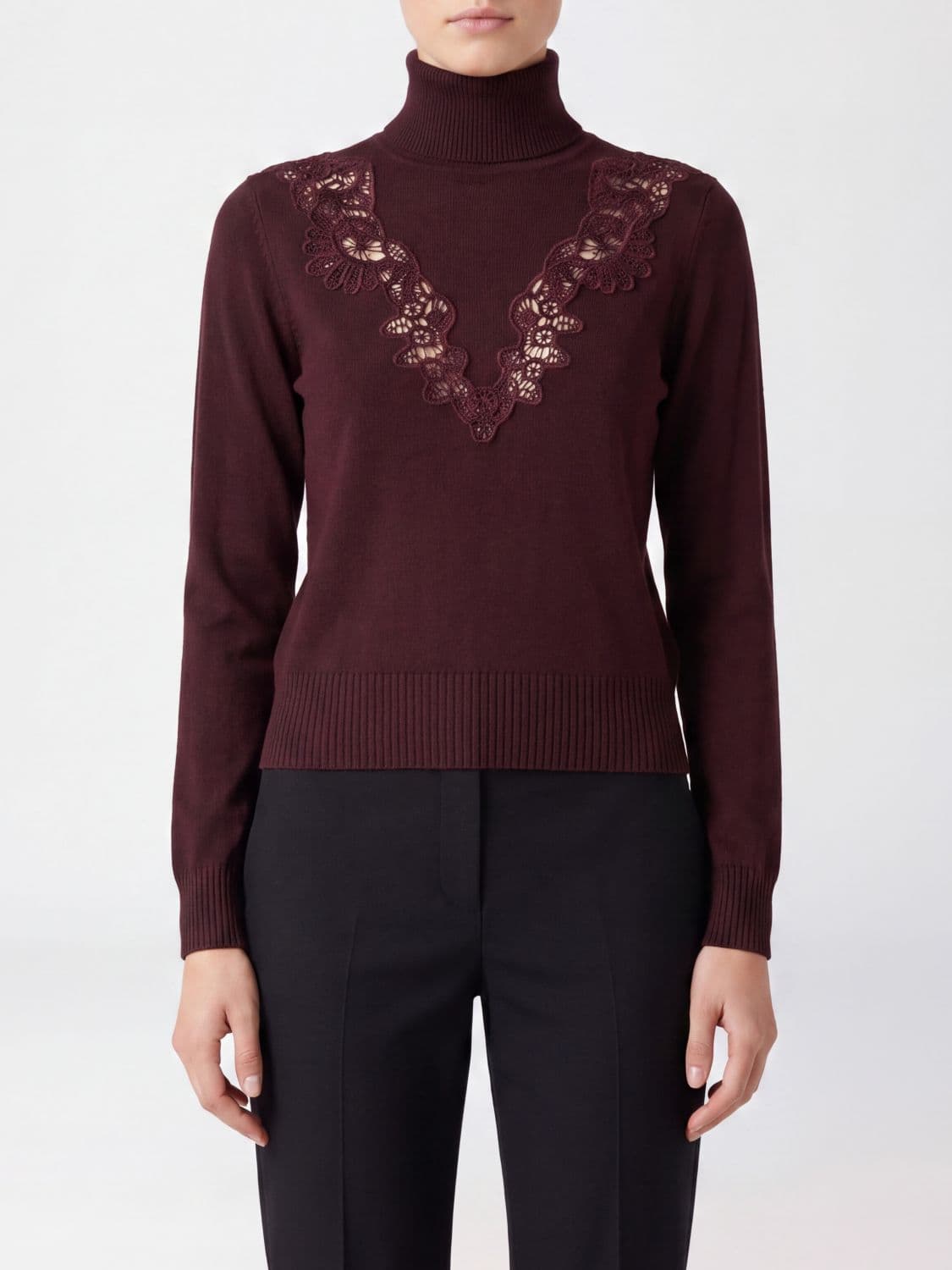 Zimmermann Slim Fit Lace and Viscose Turtleneck with Long Sleeves