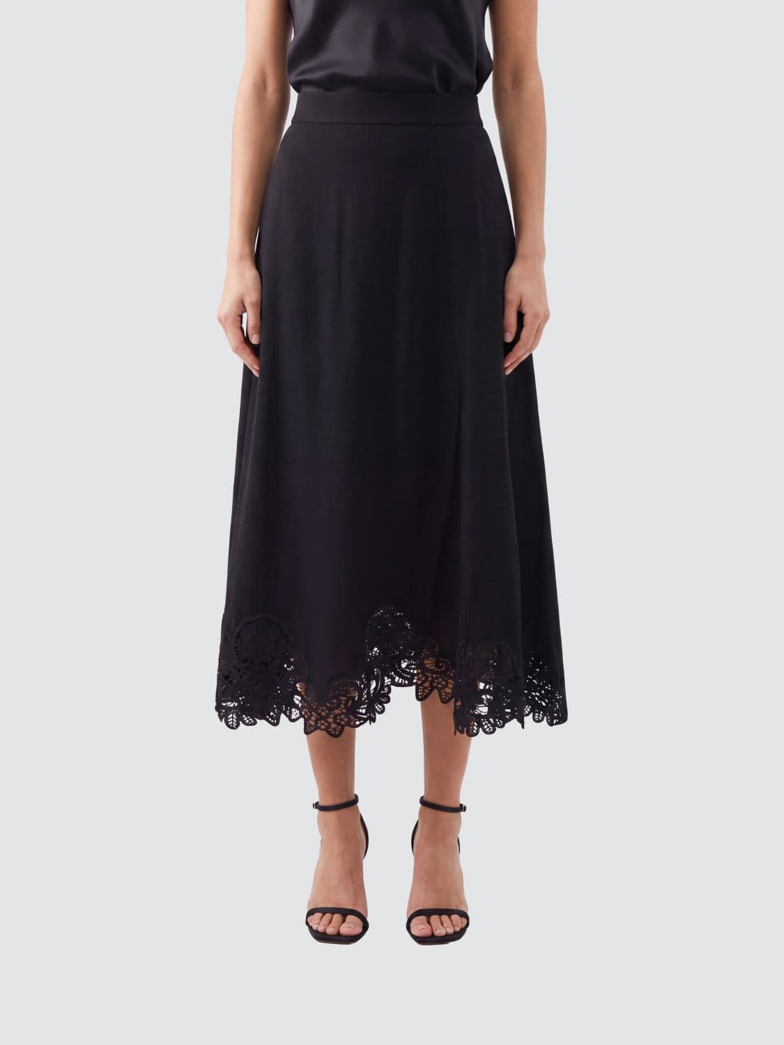 Zimmermann High-Waisted Full Midi Skirt with Lace Inserts