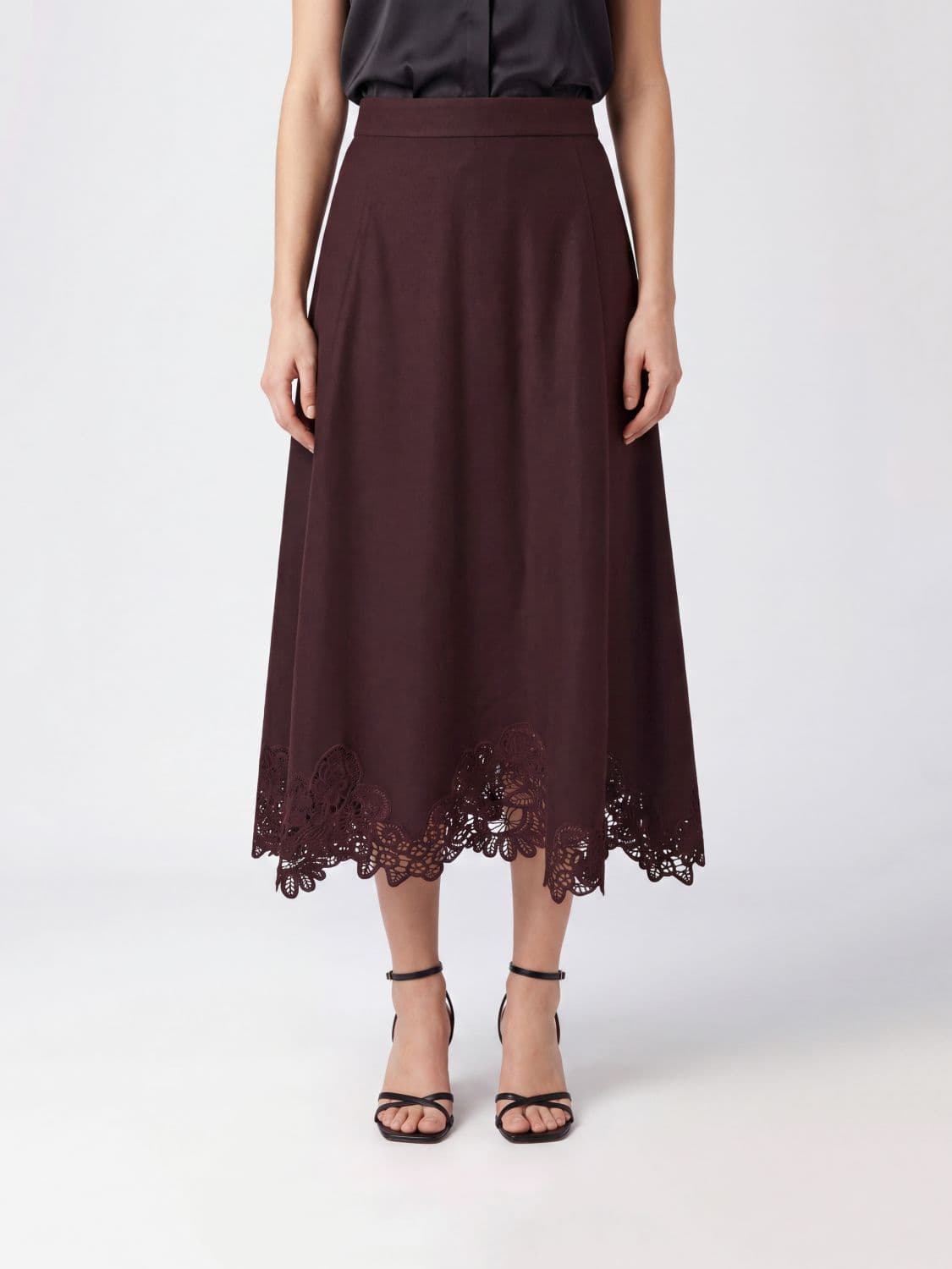 Zimmermann High-Waisted Full Midi Skirt with Lace Inserts