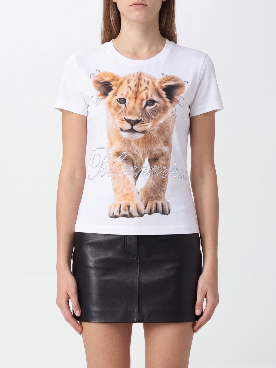 Blumarine Slim Fit Cotton T-Shirt with Rhinestone Logo