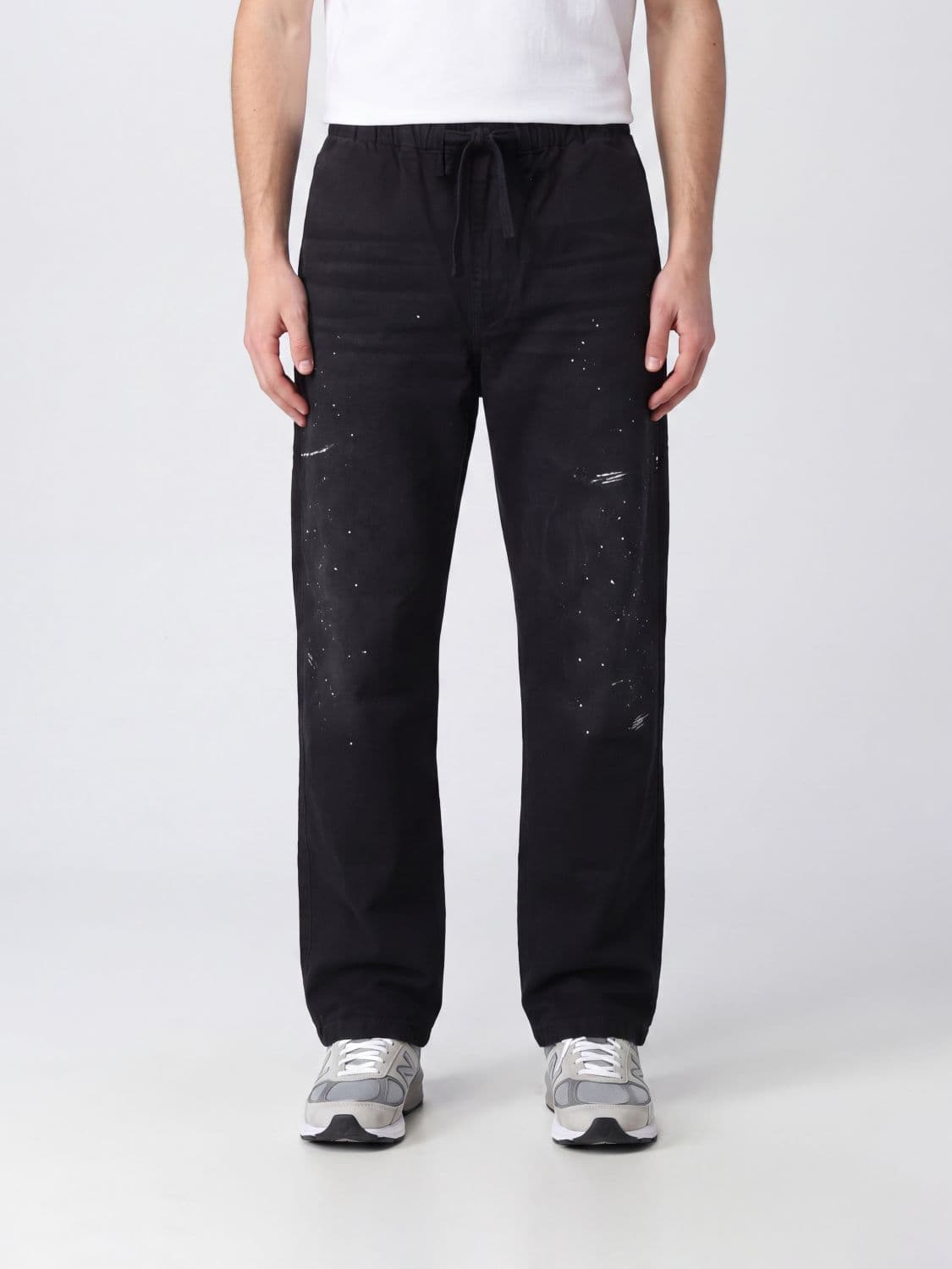 Acne Studios Wide-Leg Abstract Print Cotton Jeans with Drawstring Waist