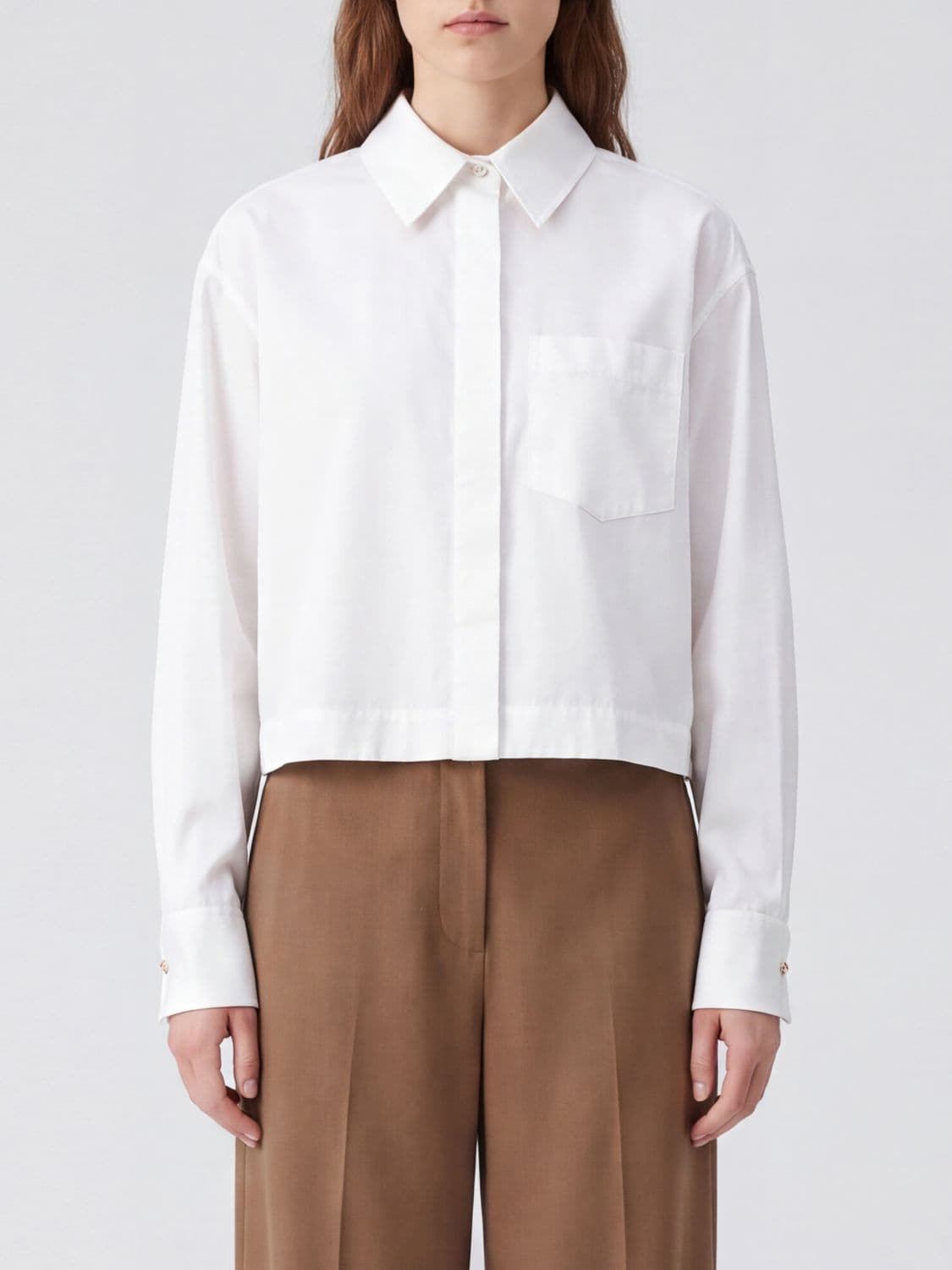 Sportmax Cotton Shirt with Concealed Placket and Patch Pocket