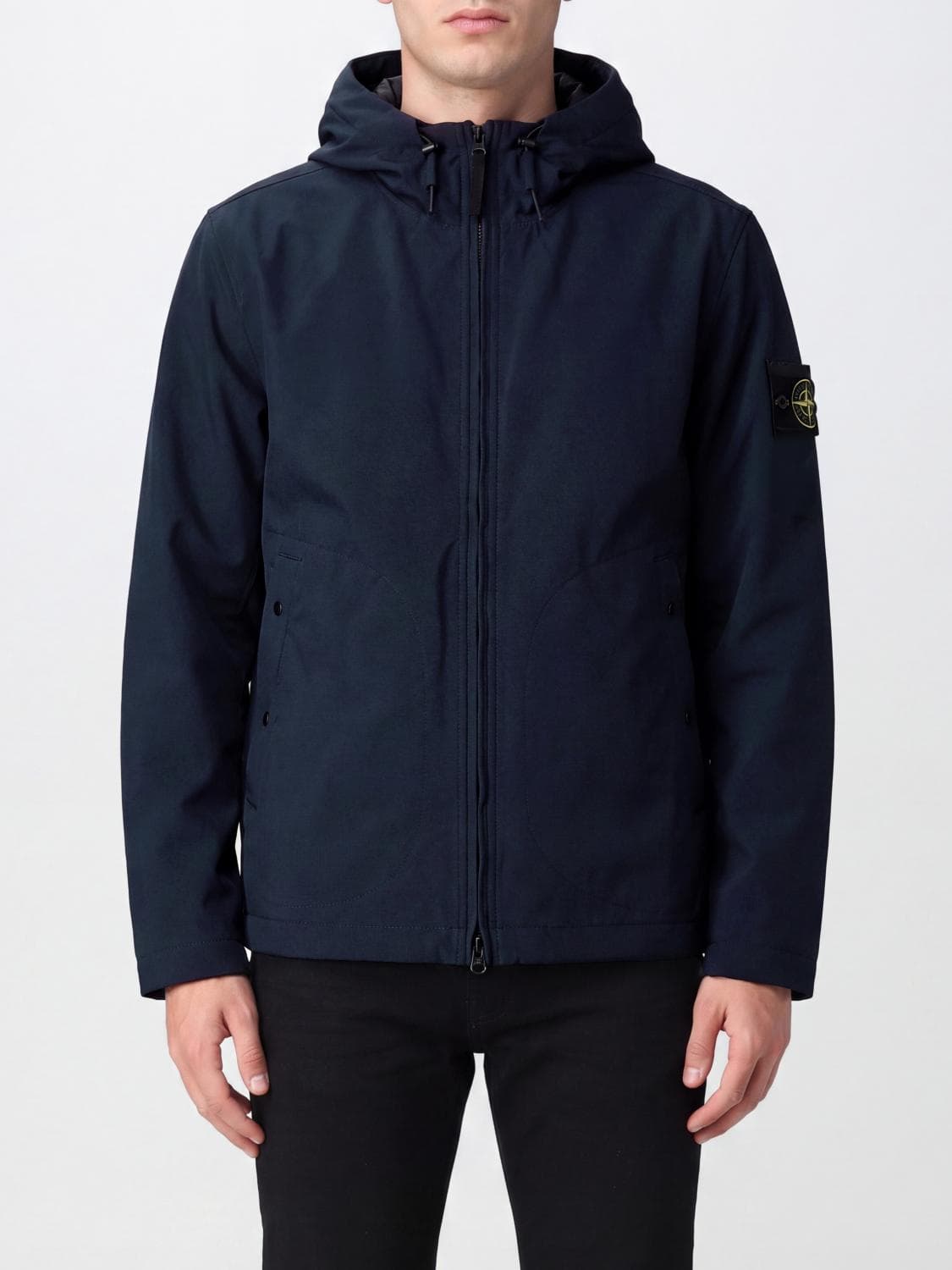 Stone Island Short Hooded Tech Fabric Windbreaker with Logo Patch