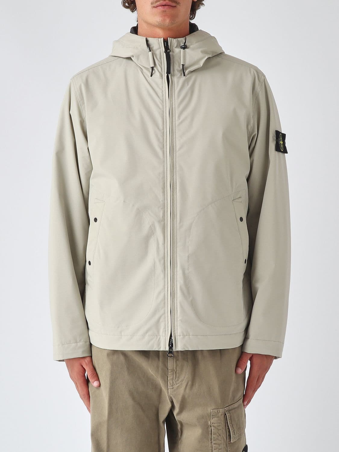 Stone Island Short Hooded Tech Fabric Windbreaker with Logo Patch