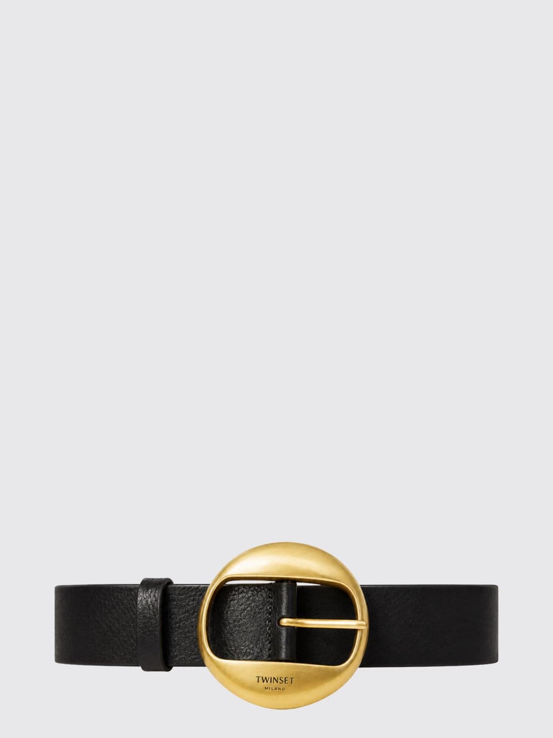 Twinset High-Waist Smooth Leather Belt with Engraved Logo Buckle