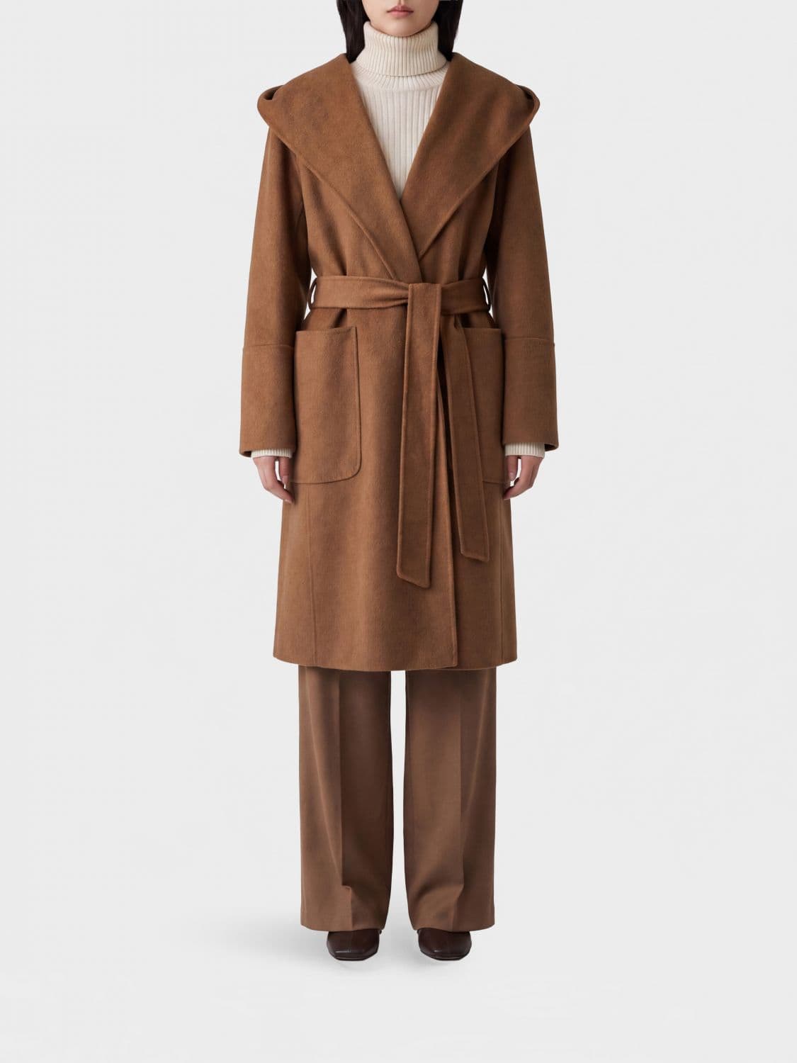 's Max Mara Virgin Wool Robe Coat with Hood and Belt
