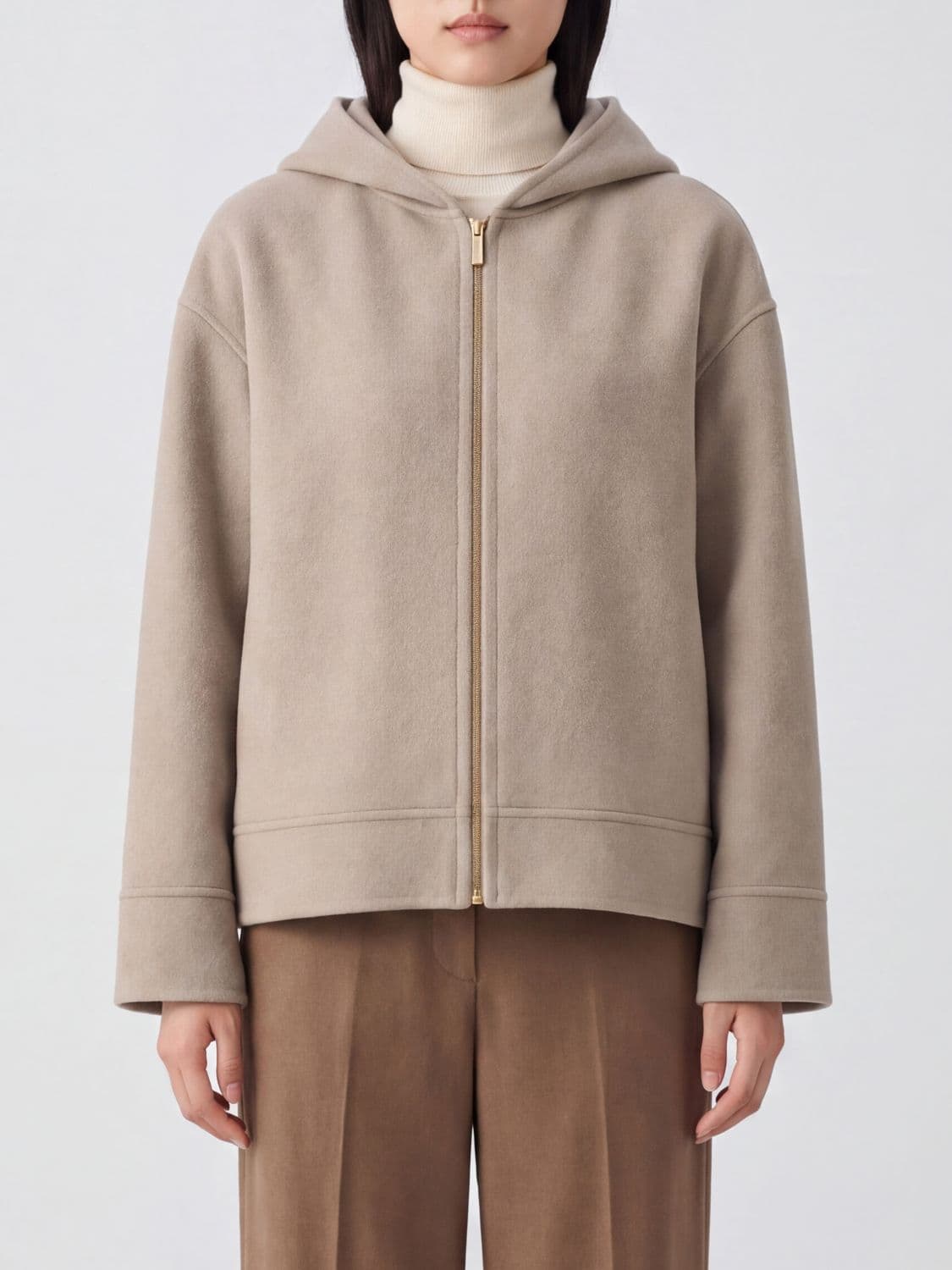 's Max Mara Short Virgin Wool Coat with Hood and Dropped Shoulders