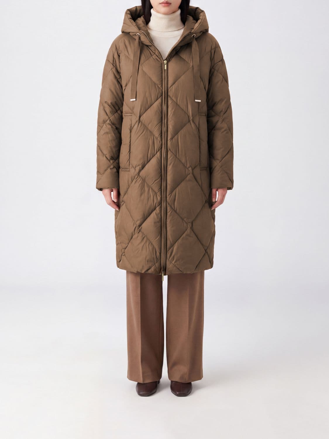 Max Mara The Cube Long Quilted Nylon Down Jacket with Hood