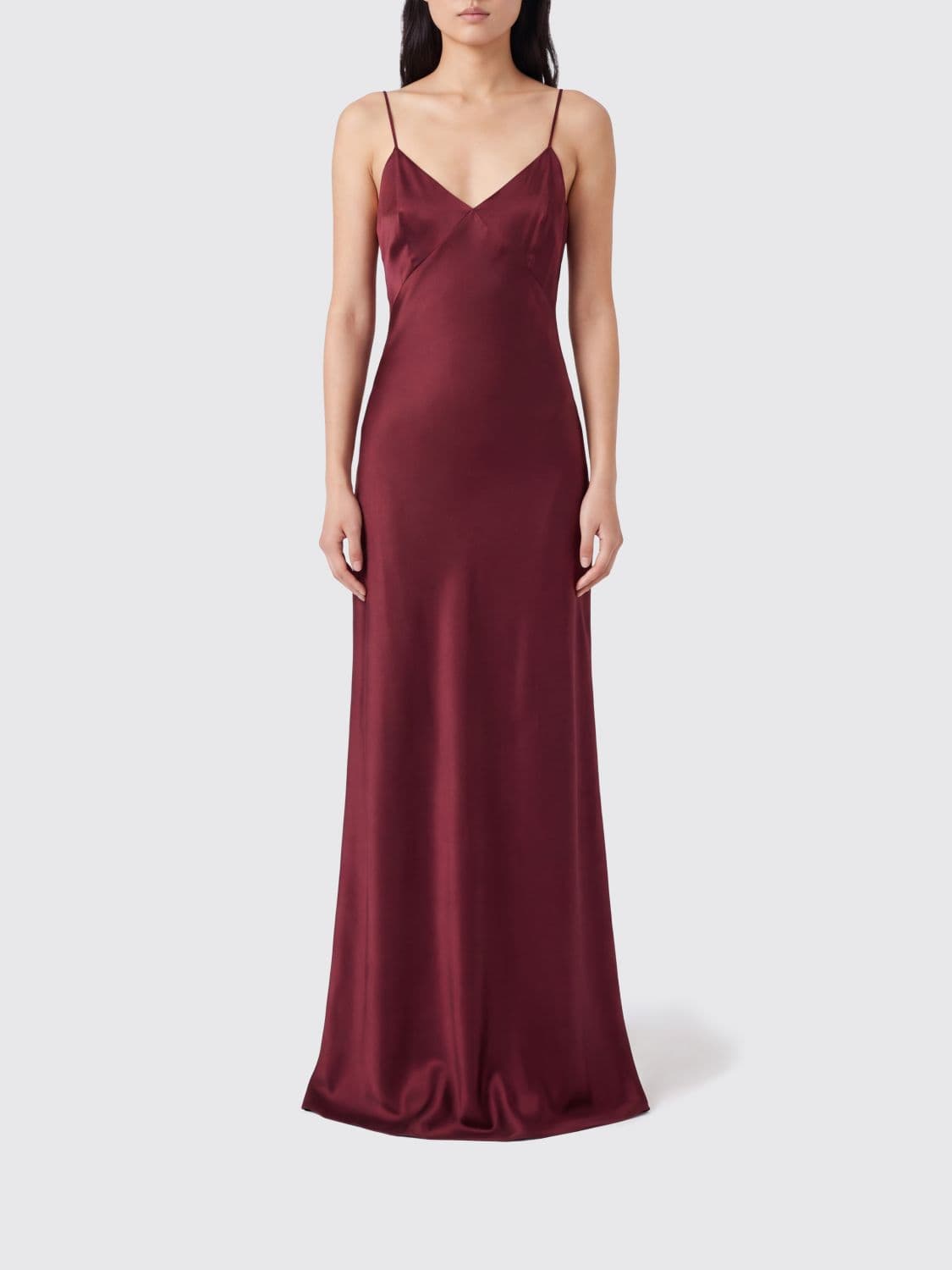 Max Mara Long Satin V-Neck Evening Gown with Small Train
