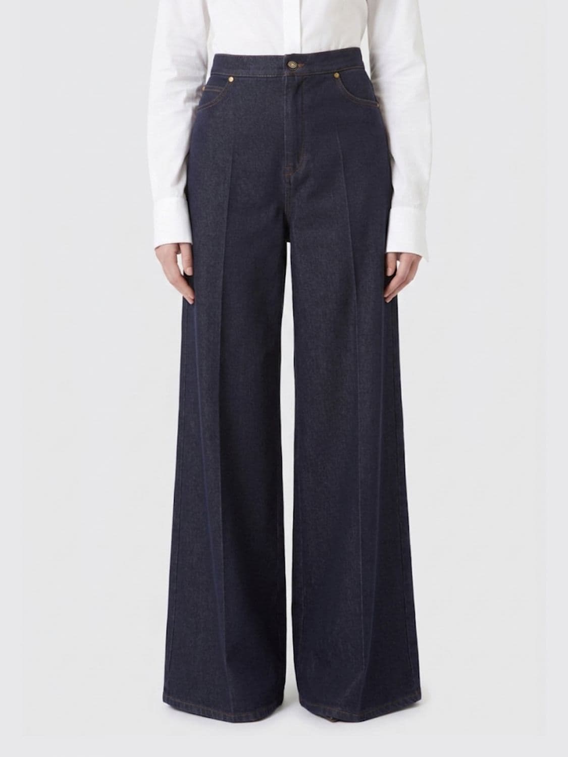 Max Mara High-Waisted Wide Leg Jeans in Blue Denim with Five Pockets