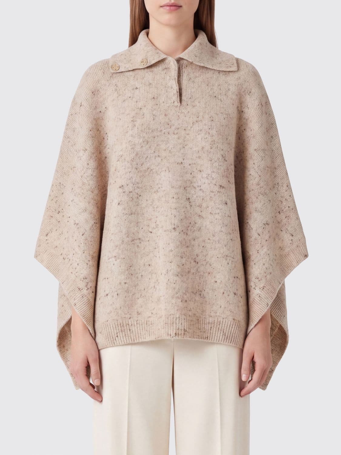 Fabiana Filippi Wool Blend Mantle with Classic Collar and Dropped Shoulders