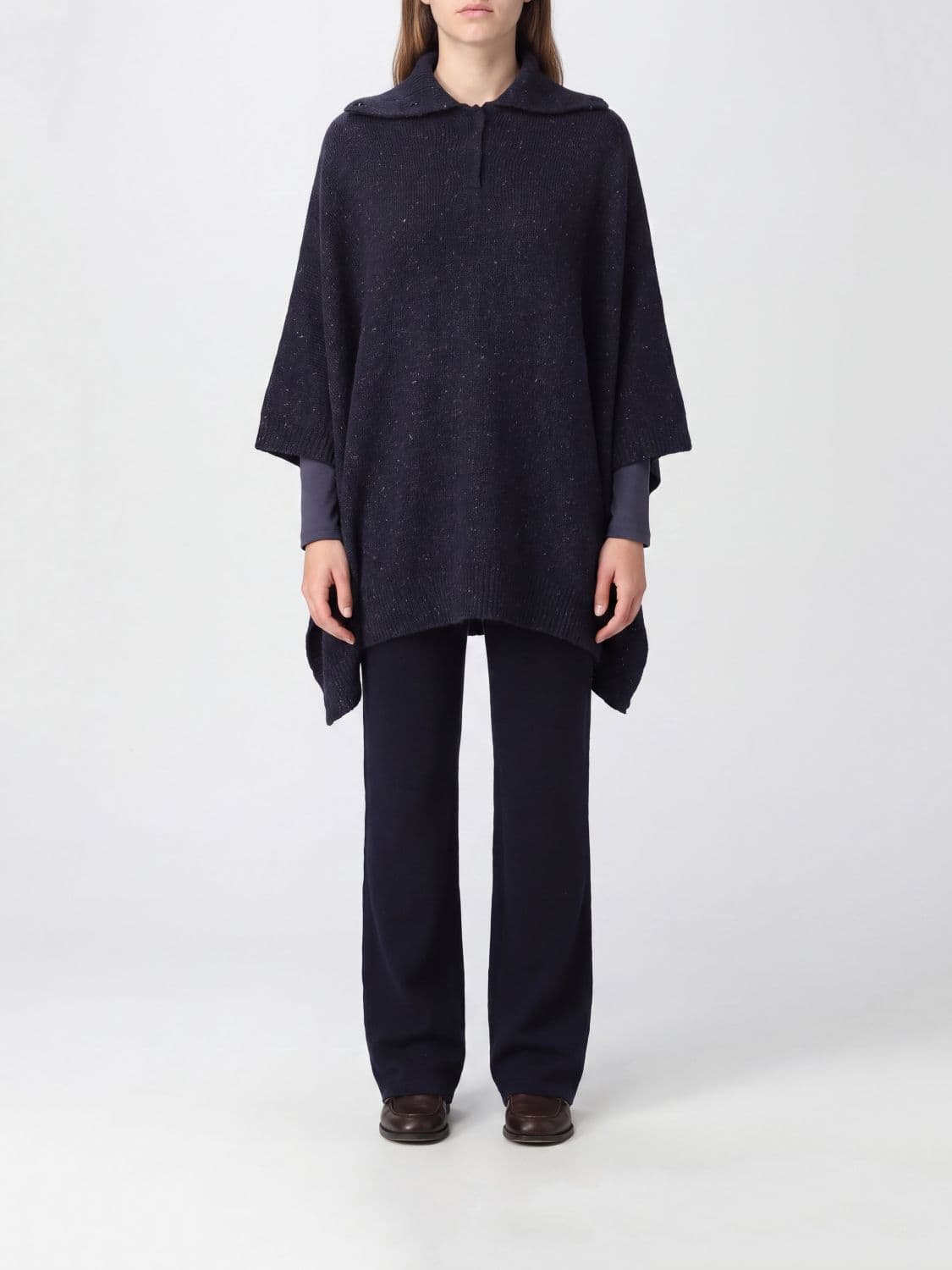 Fabiana Filippi Wool Blend Mantle with Classic Collar and Dropped Shoulders