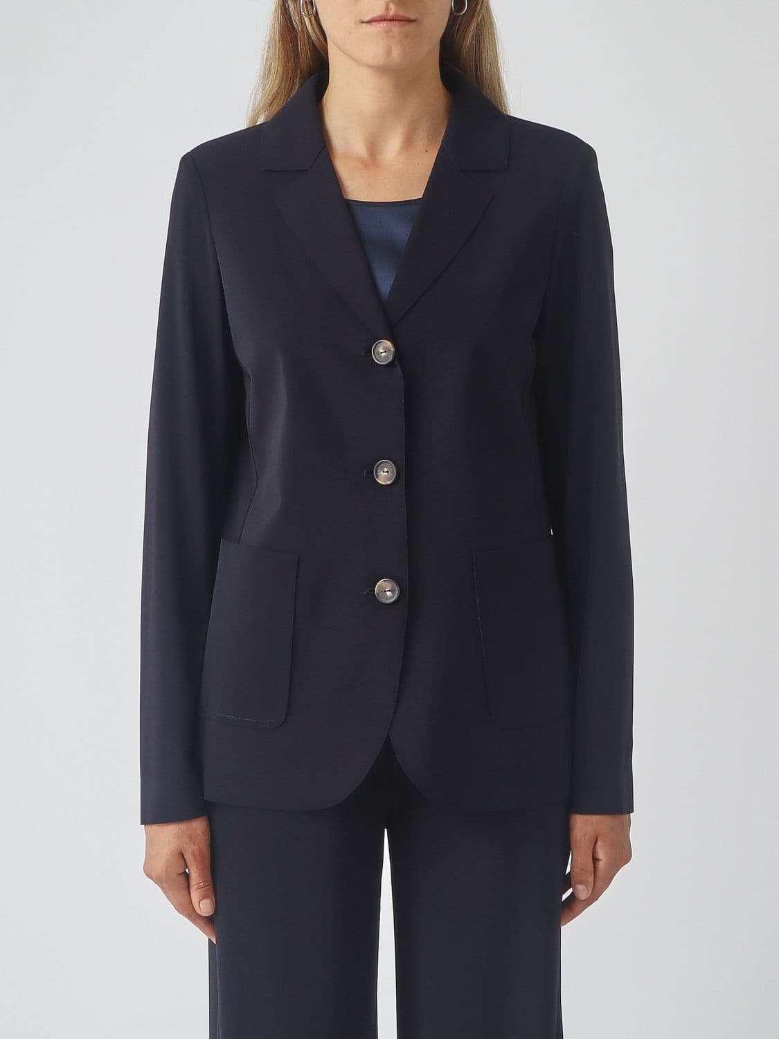 Mm Max Mara Single-Breasted Crêpe Cropped Blazer with Lapel Collar and Back Vent