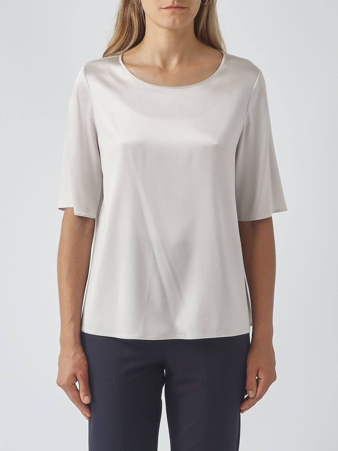 Mm Max Mara Silk-Blend Blouse with Crew Neck and Short Sleeves