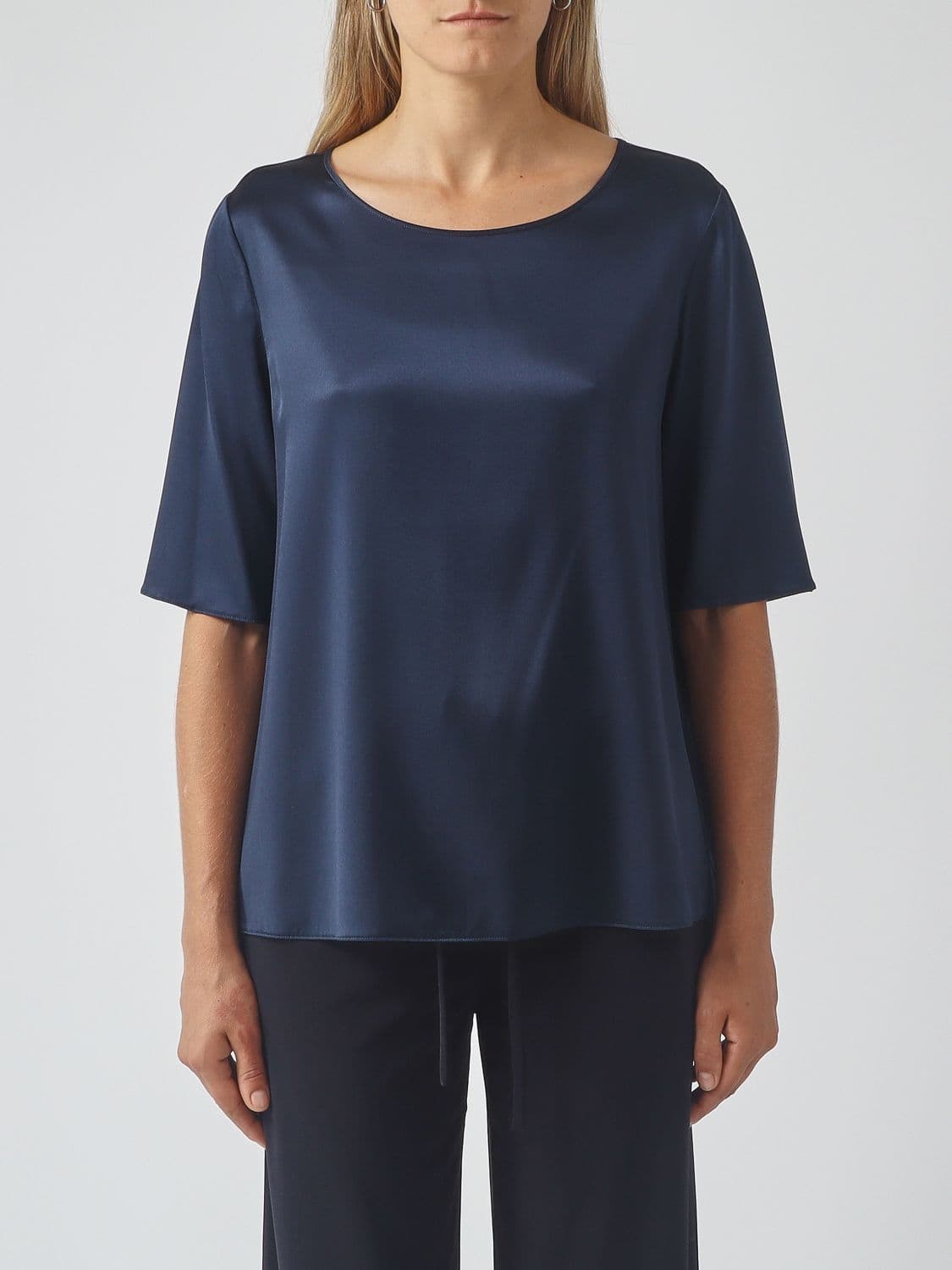 Mm Max Mara Silk-Blend Blouse with Crew Neck and Short Sleeves