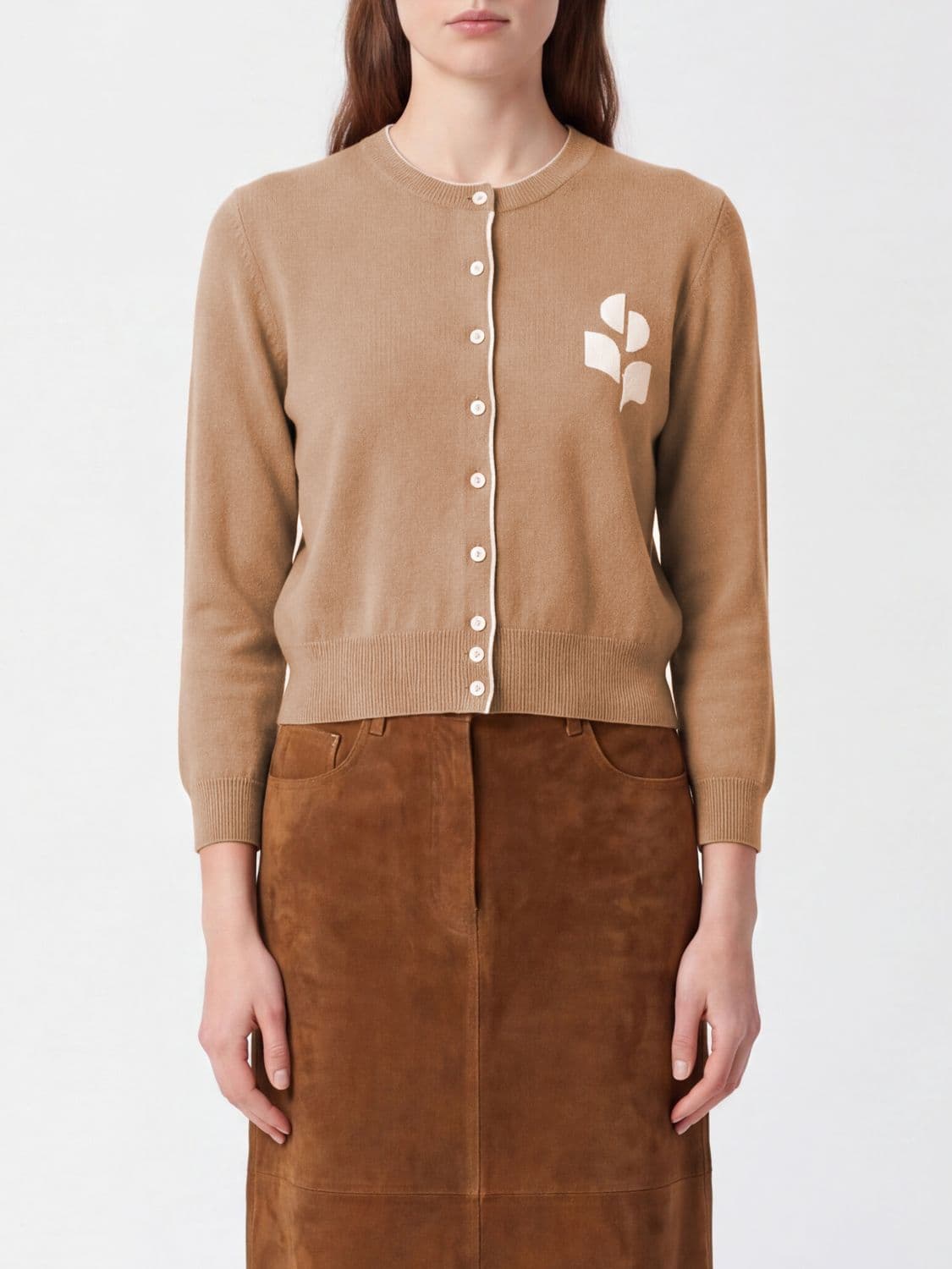 Isabel Marant Etoile Cotton and Wool Crewneck Cardigan with Contrast Logo