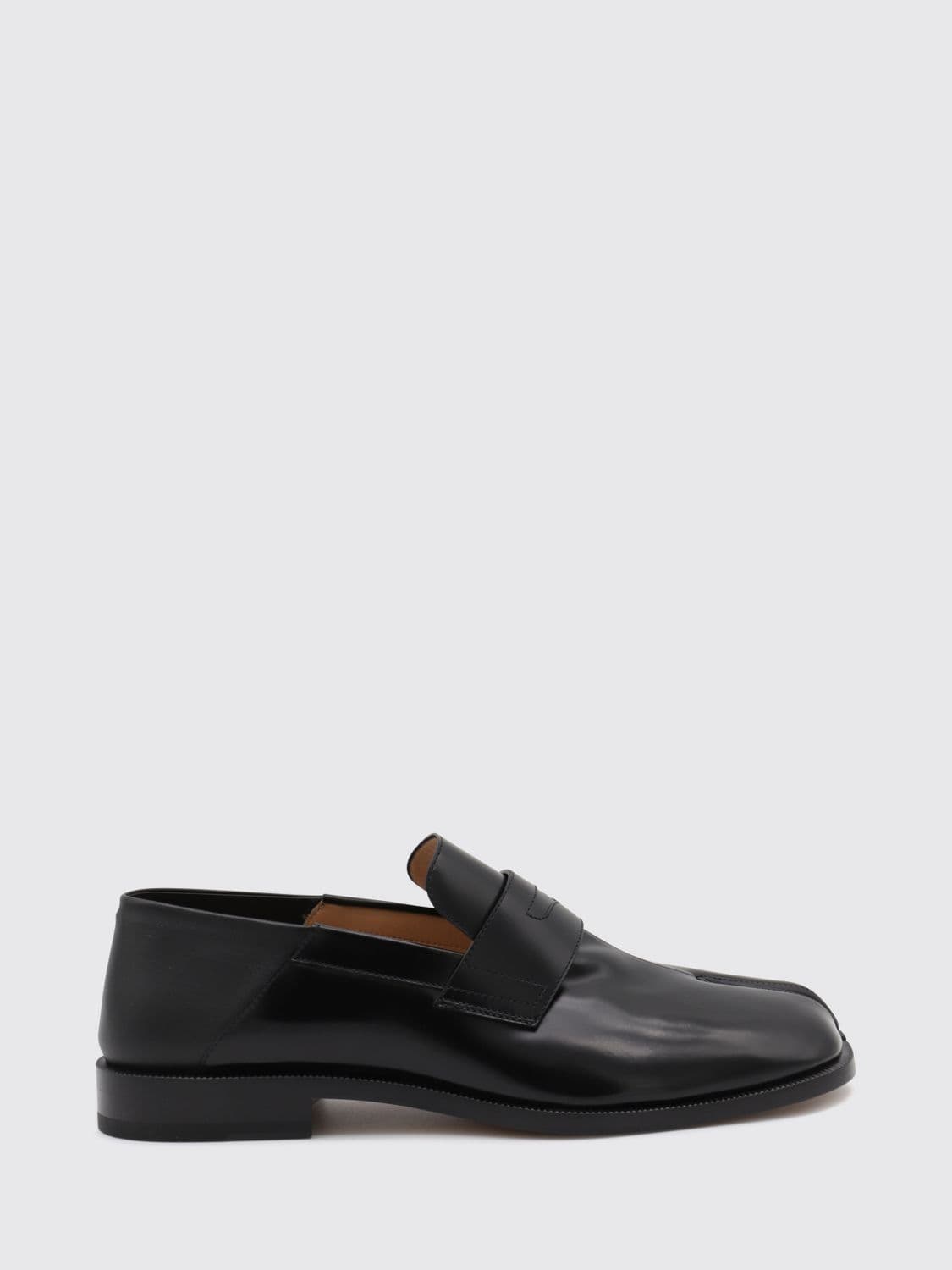 Maison Margiela Tabi Penny Loafer in Brushed Leather with White Stitch