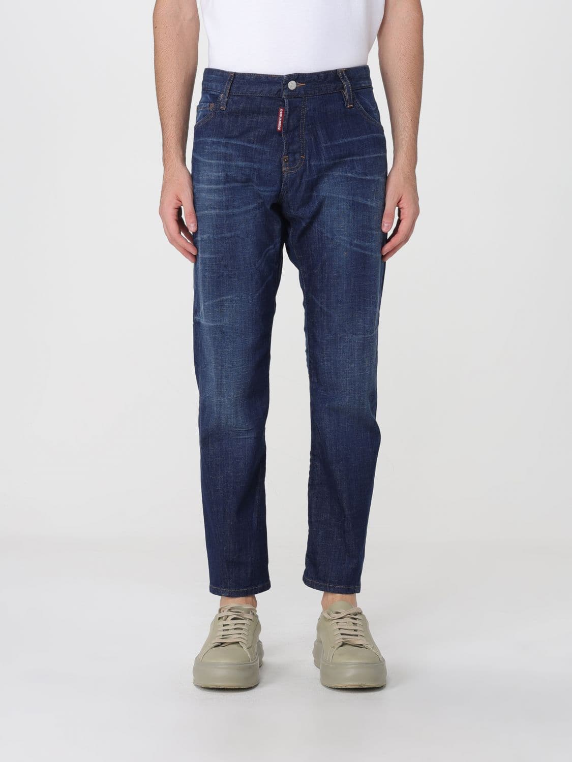 Dsquared2 Regular Fit Straight Stretch Denim Jeans in Navy Blue
