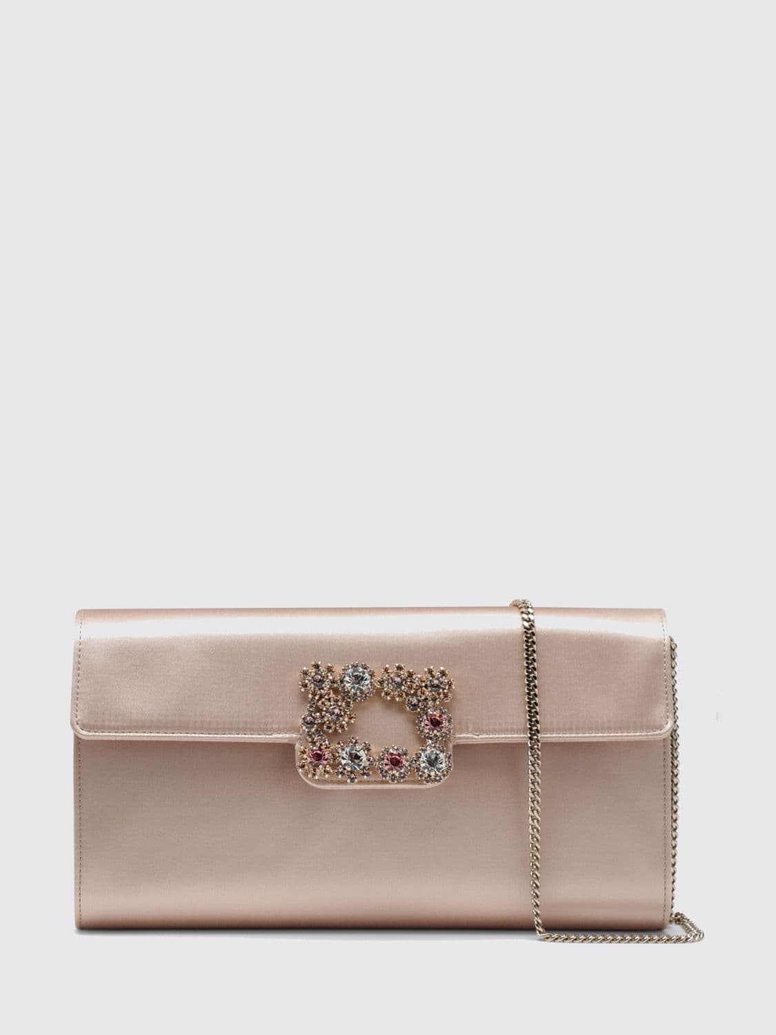 Roger Vivier Flower Satin Clutch with Crystals and Metal Mesh Strap